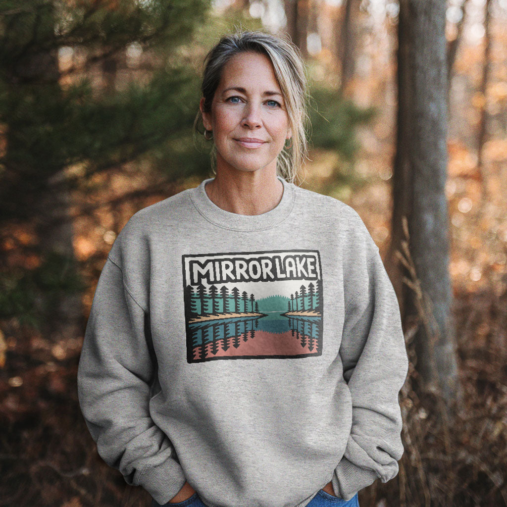 Mirror Lake Crewneck Sweatshirt Adventure and Outdoors Themed Sweatshirt