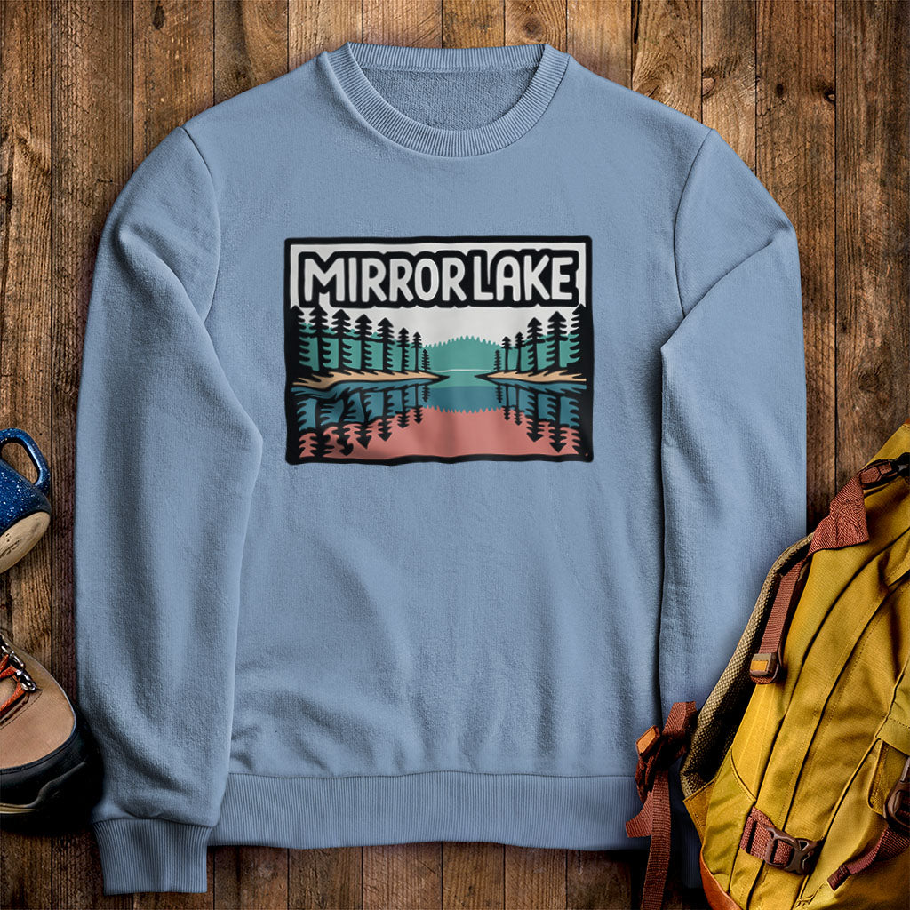 Mirror Lake Crewneck Sweatshirt Stone Blue Adventure and Outdoors Themed Sweatshirt
