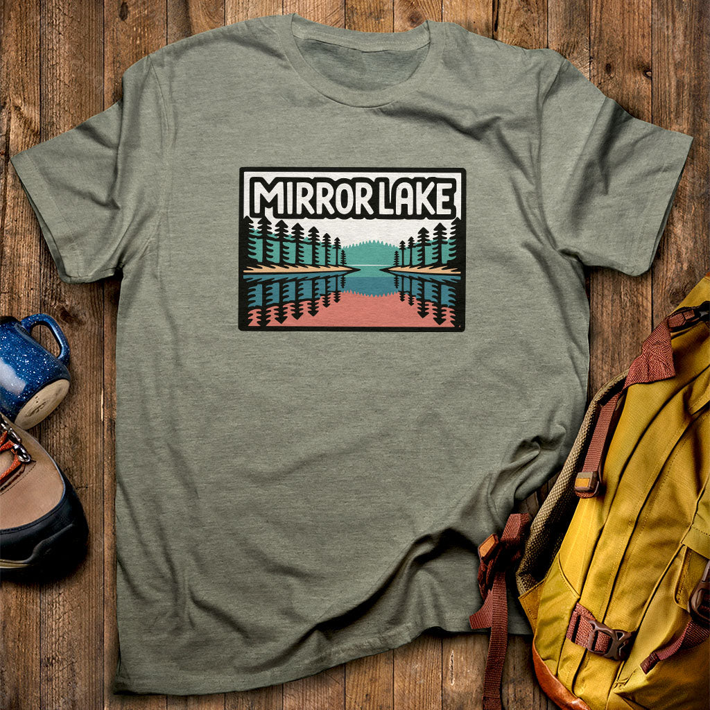 Mirror Lake T-Shirt Heather Military Green Adventure and Outdoors Themed T-Shirt