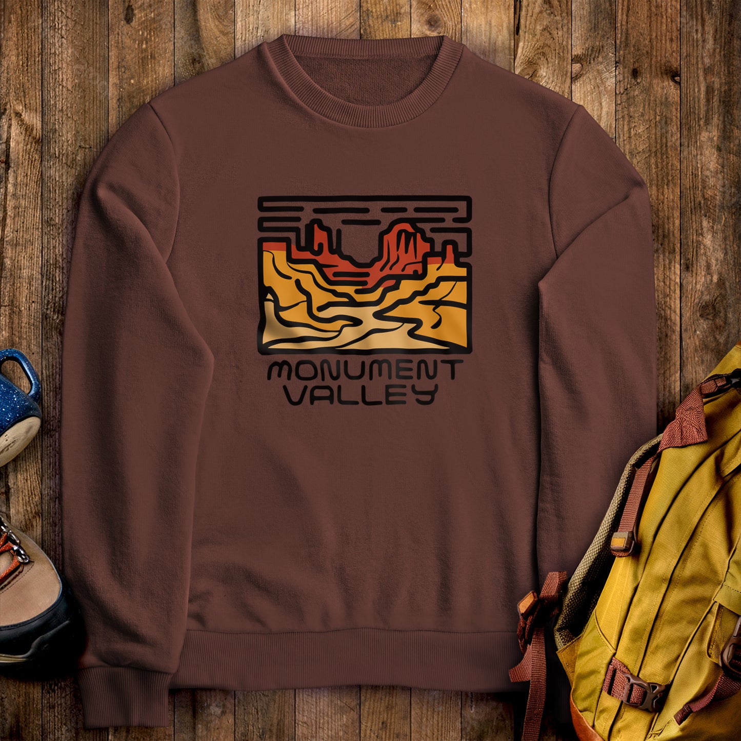 Monument Valley Crewneck Sweatshirt Cocoa Adventure and Outdoors Themed Sweatshirt