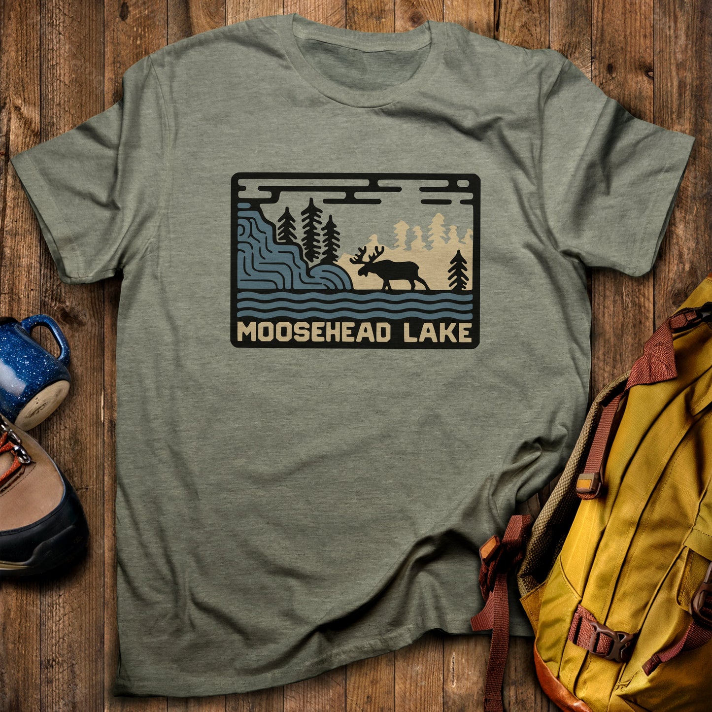 Moosehead Lake T-Shirt Heather Military Green Adventure and Outdoors Themed T-Shirt