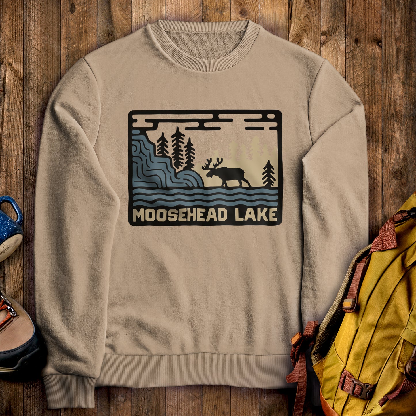 Moosehead Lake Crewneck Sweatshirt Sand Adventure and Outdoors Themed Sweatshirt