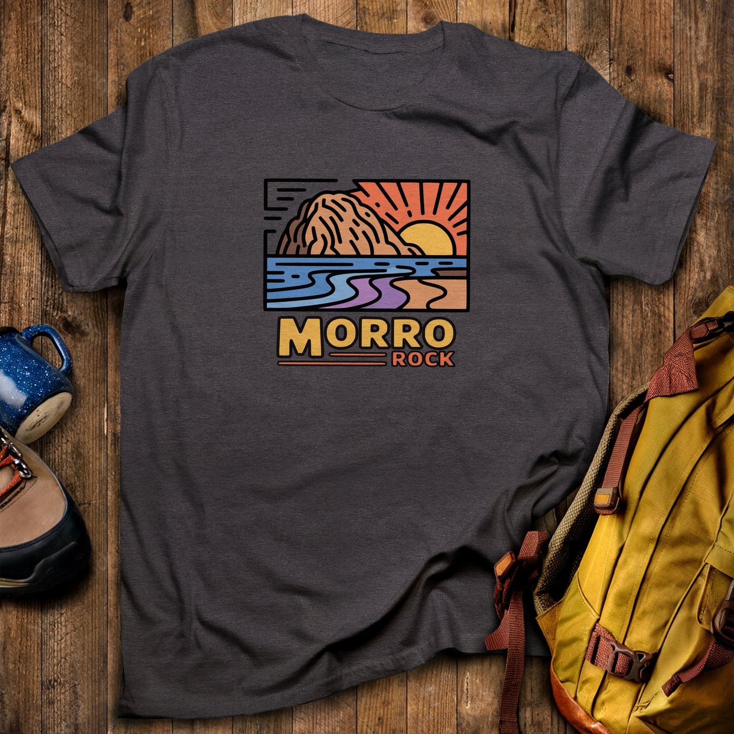 Morro Rock T-Shirt Dark Heather Adventure and Outdoors Themed T-Shirt