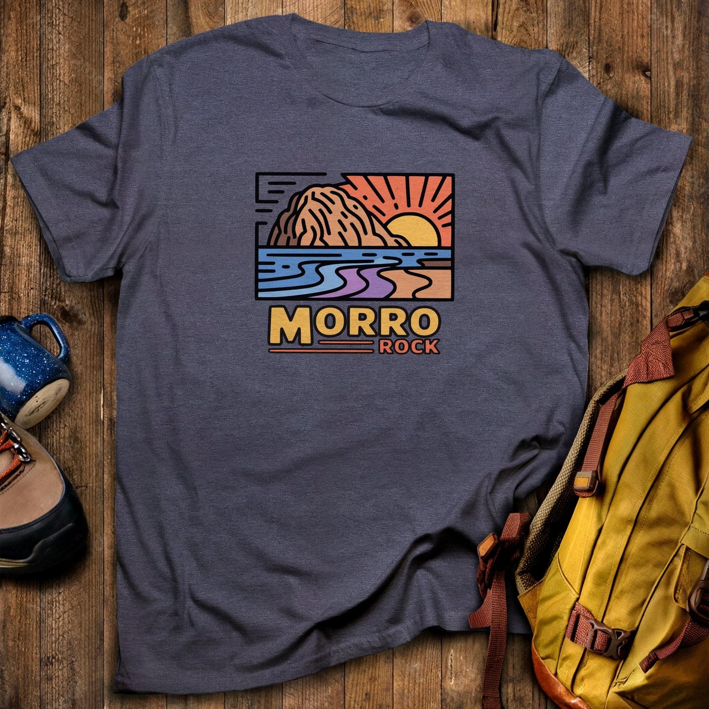 Morro Rock T-Shirt Heather Navy Adventure and Outdoors Themed T-Shirt