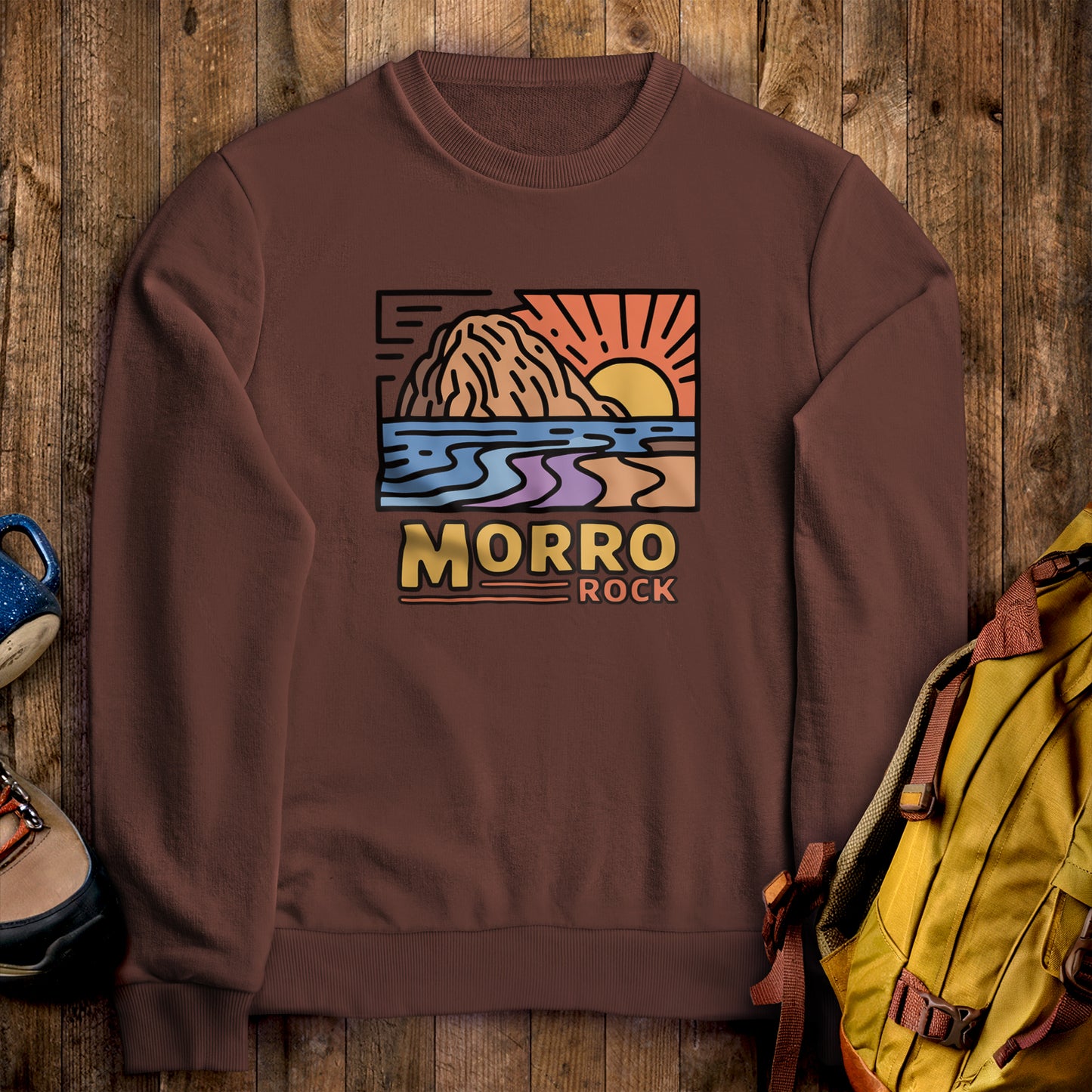 Morro Rock Crewneck Sweatshirt Cocoa Adventure and Outdoors Themed Sweatshirt