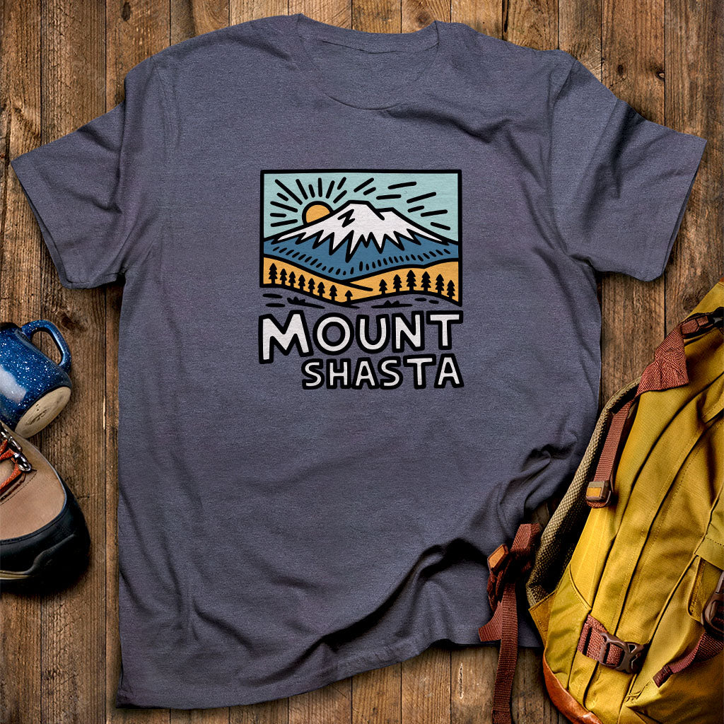 Mount Shasta T-Shirt Heather Navy Adventure and Outdoors Themed T-Shirt