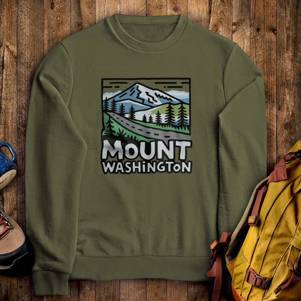 Mount Washington Crewneck Sweatshirt Military Green Adventure and Outdoors Themed Sweatshirt