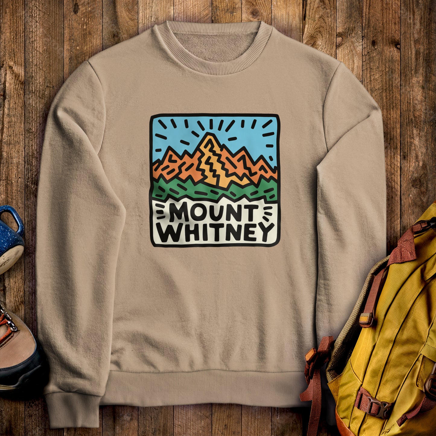 Mount Whitney Crewneck Sweatshirt Sand Adventure and Outdoors Themed Sweatshirt