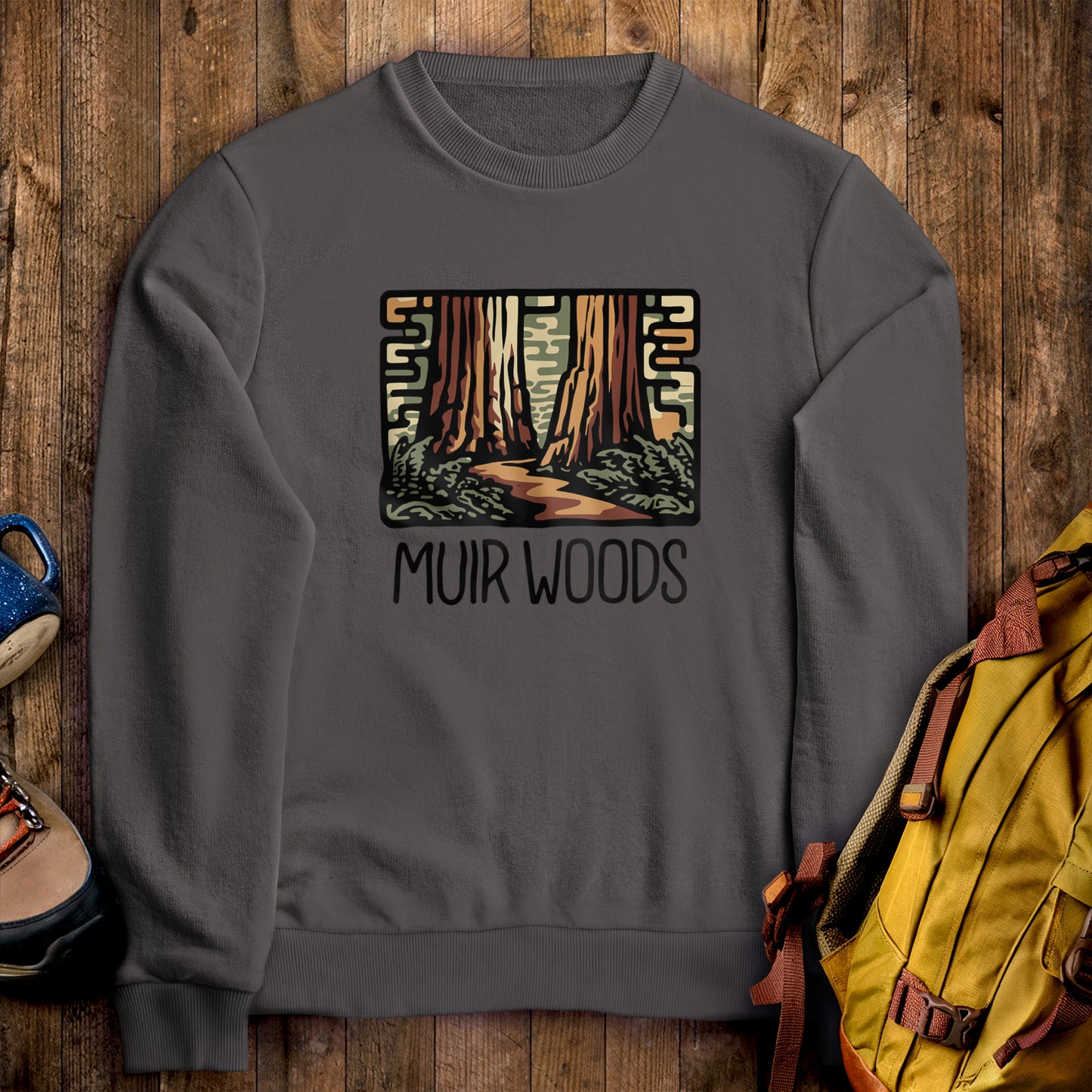 Muir Woods National Monument Crewneck Sweatshirt Charcoal Adventure and Outdoors Themed Sweatshirt