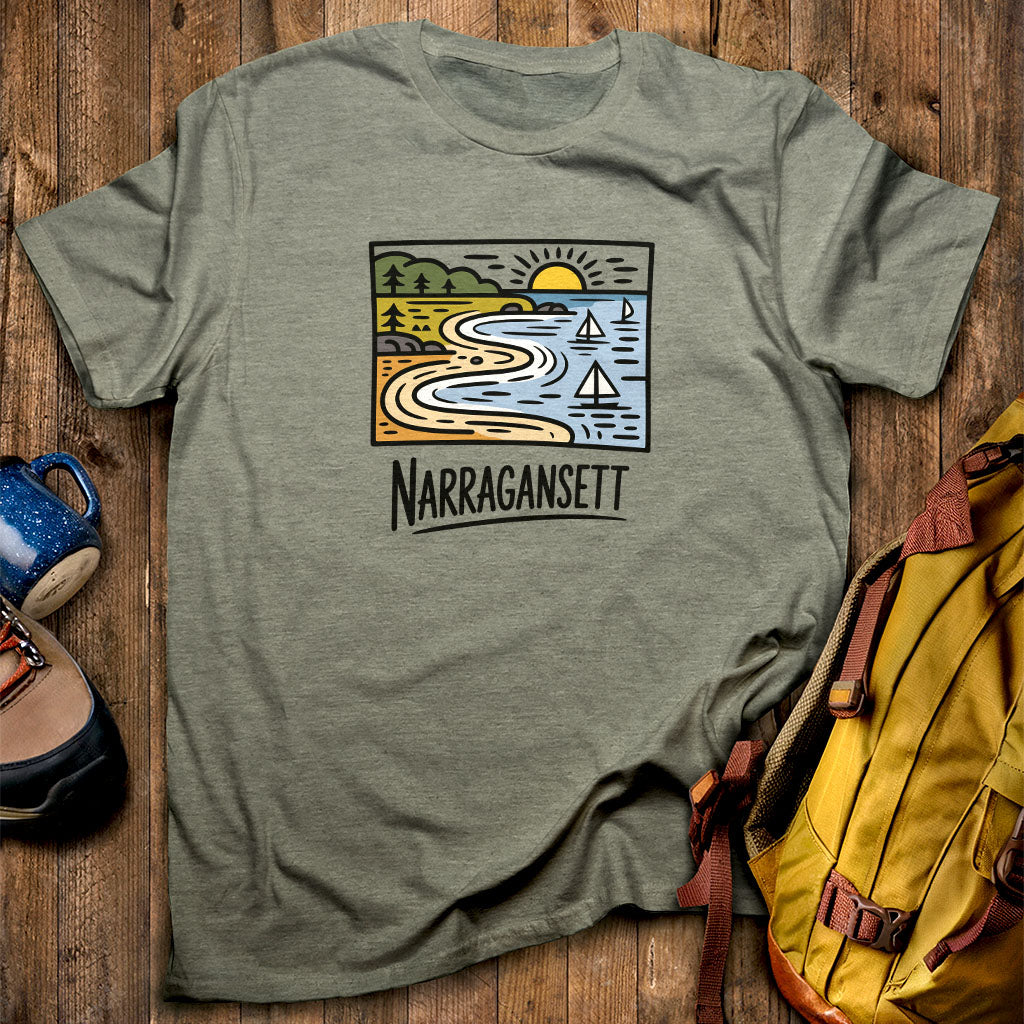 Narragansett Bay T-Shirt Heather Military Green Adventure and Outdoors Themed T-Shirt