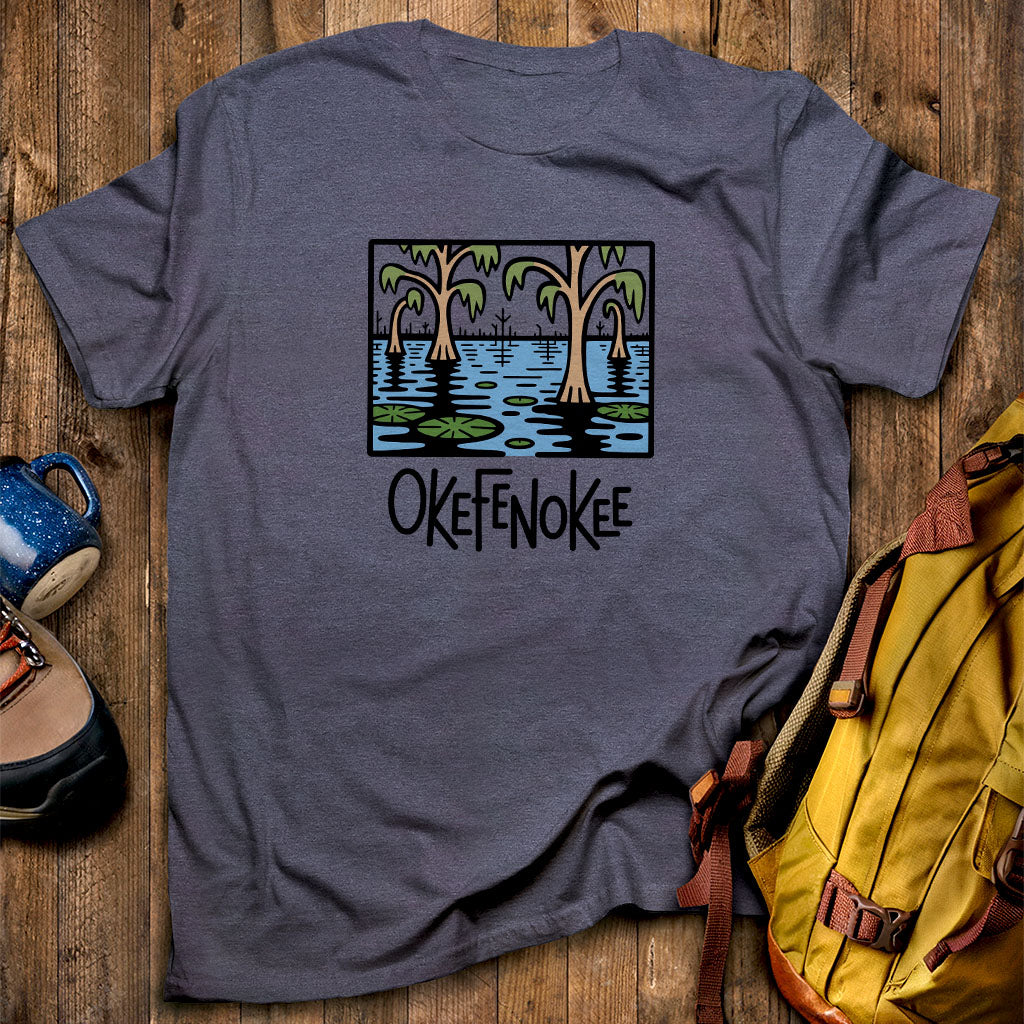 Okefenokee National Wildlife Refuge T-Shirt Heather Navy Adventure and Outdoors Themed T-Shirt