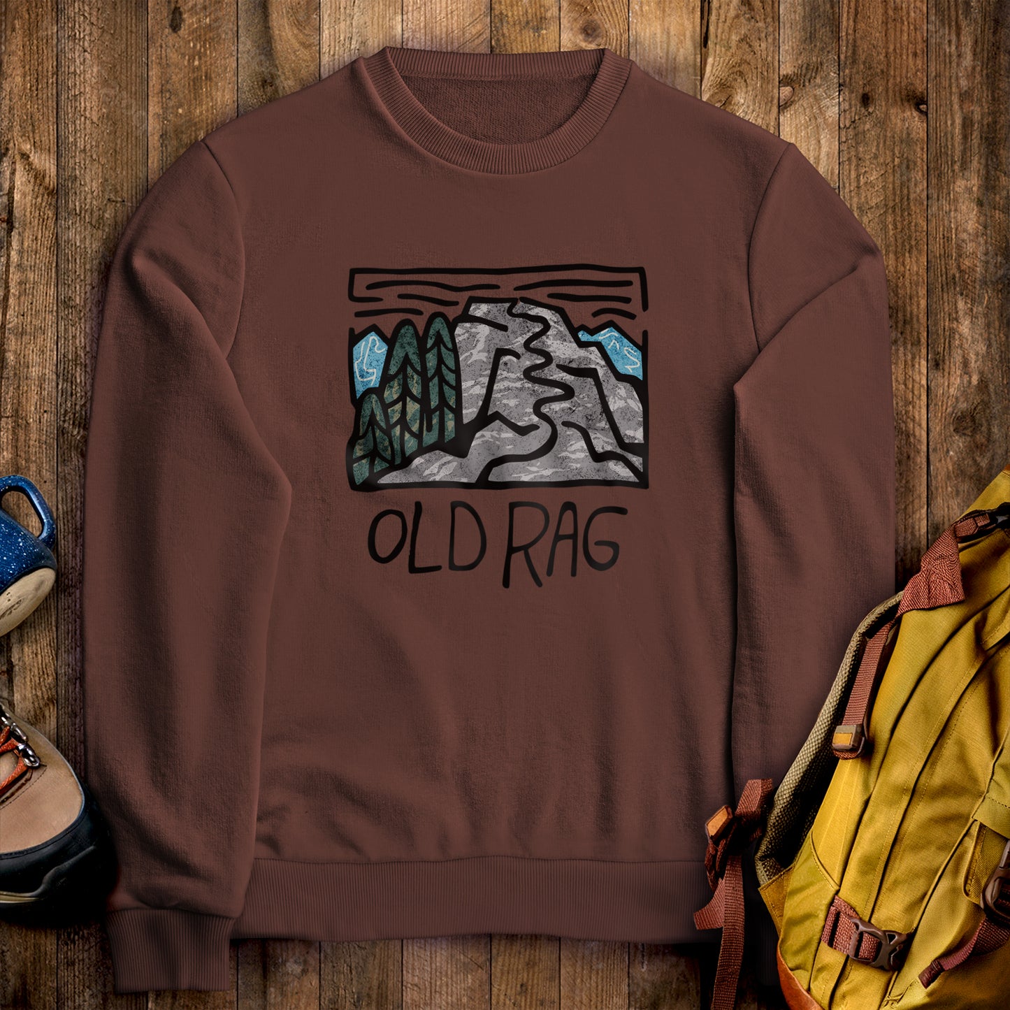 Old Rag Mountain Crewneck Sweatshirt Cocoa Adventure and Outdoors Themed Sweatshirt