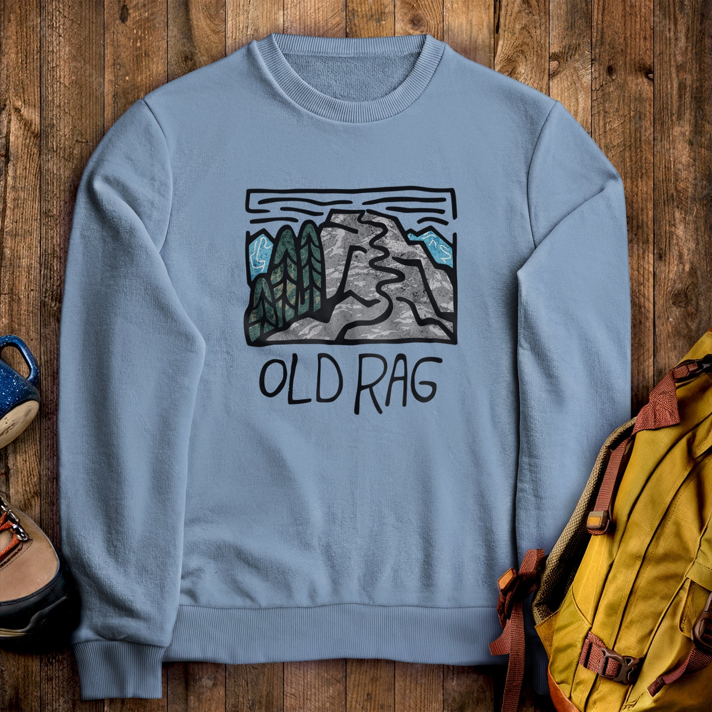 Old Rag Mountain Crewneck Sweatshirt Stone Blue Adventure and Outdoors Themed Sweatshirt