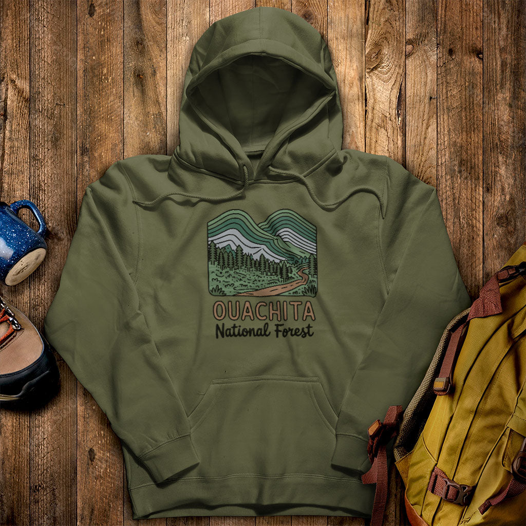Ouachita National Forest Hoodie Military Green Adventure and Outdoors Themed Hoodie