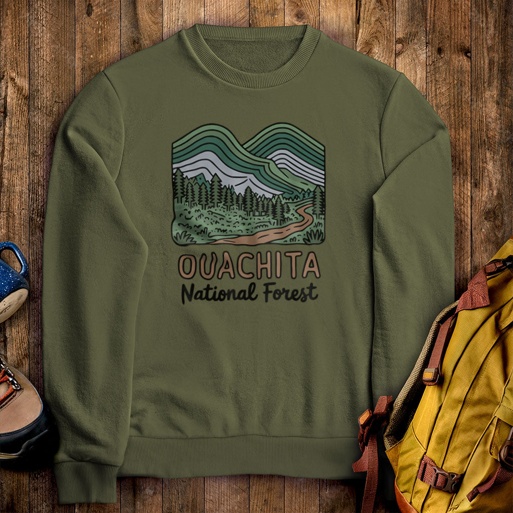 Ouachita National Forest Crewneck Sweatshirt Military Green Adventure and Outdoors Themed Sweatshirt