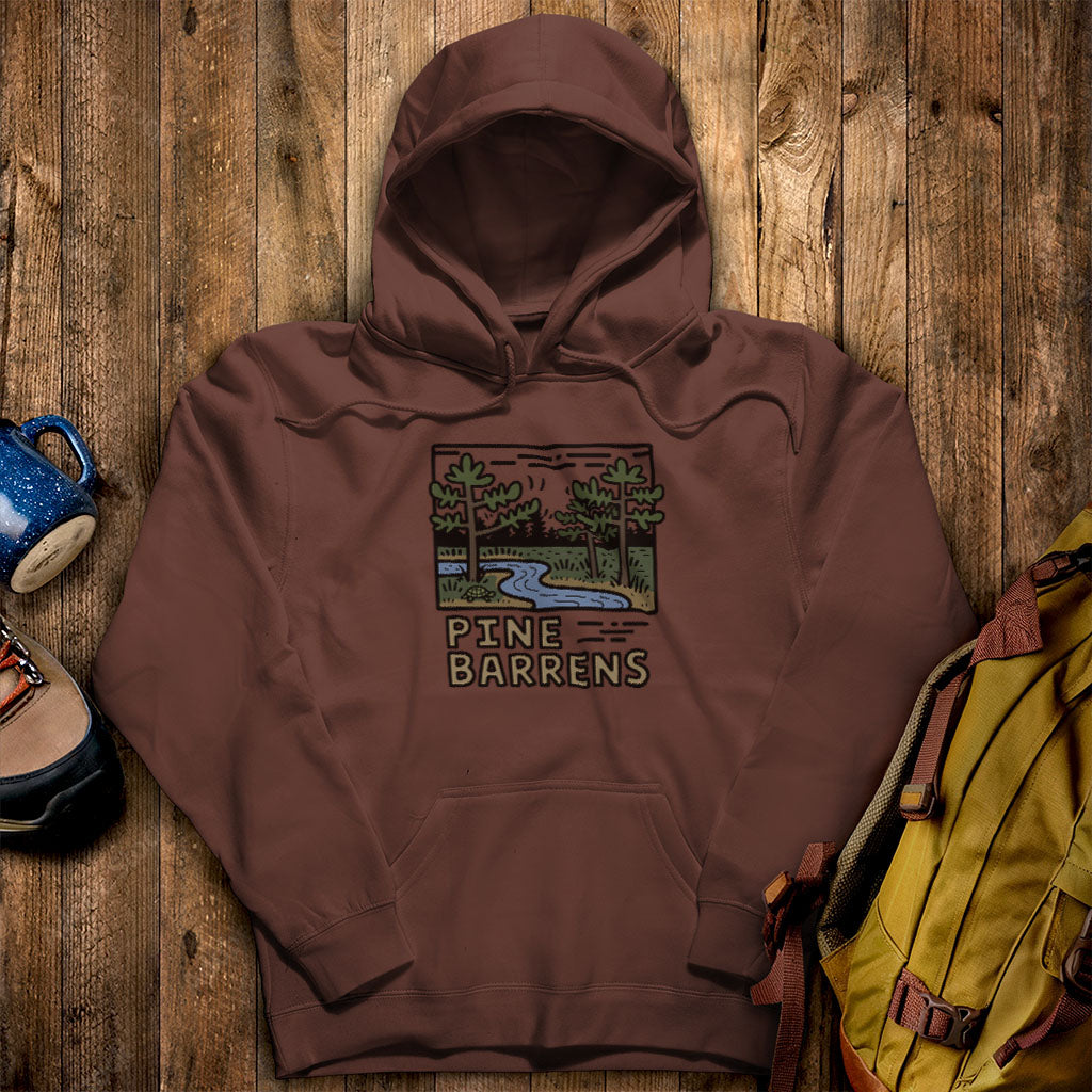 Pine Barrens Hoodie Cocoa Adventure and Outdoors Themed Hoodie