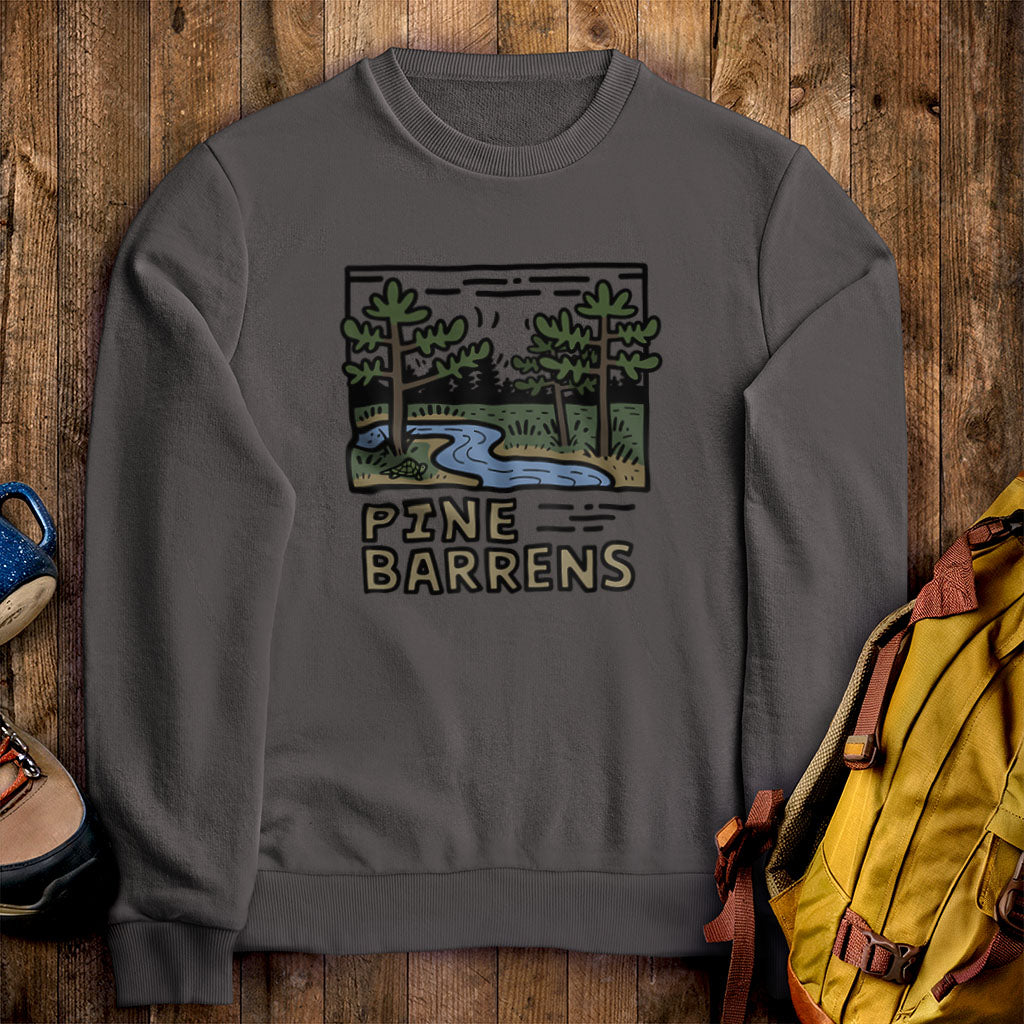Pine Barrens Crewneck Sweatshirt Charcoal Adventure and Outdoors Themed Sweatshirt