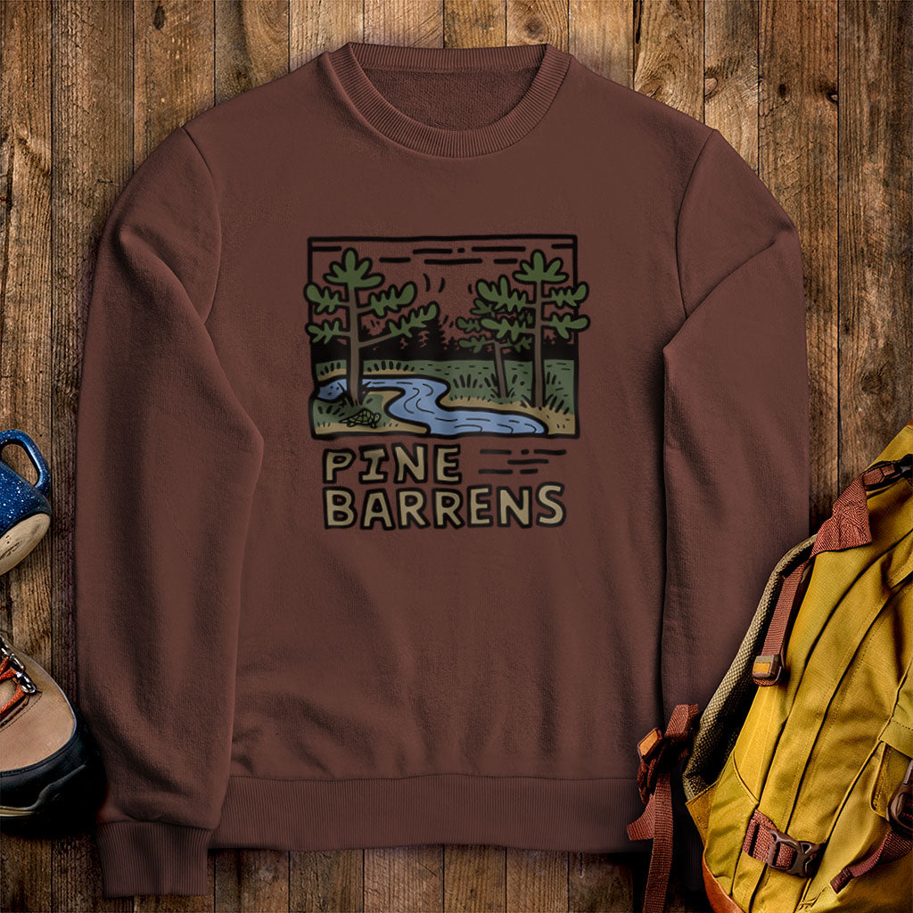 Pine Barrens Crewneck Sweatshirt Cocoa Adventure and Outdoors Themed Sweatshirt