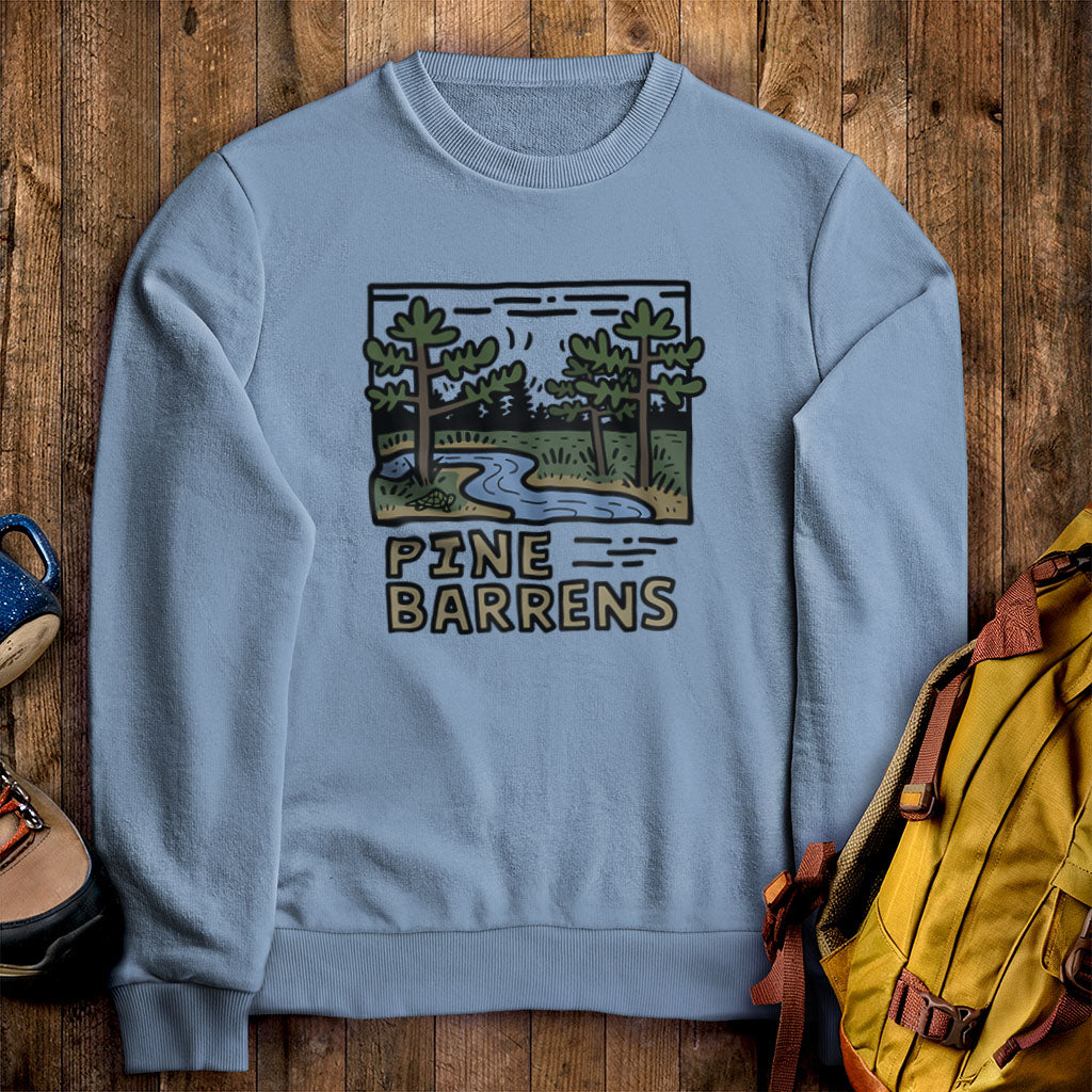 Pine Barrens Crewneck Sweatshirt Stone Blue Adventure and Outdoors Themed Sweatshirt