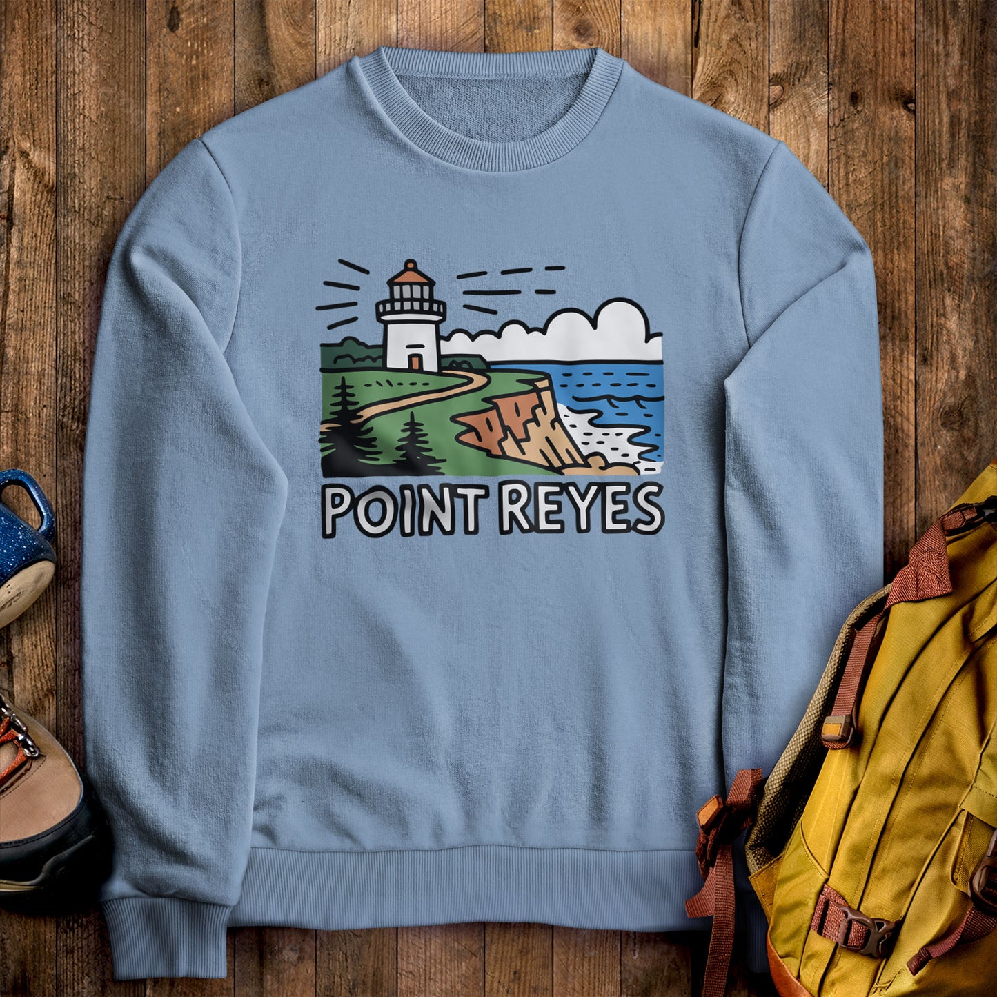 Point Reyes National Seashore Crewneck Sweatshirt Stone Blue Adventure and Outdoors Themed Sweatshirt