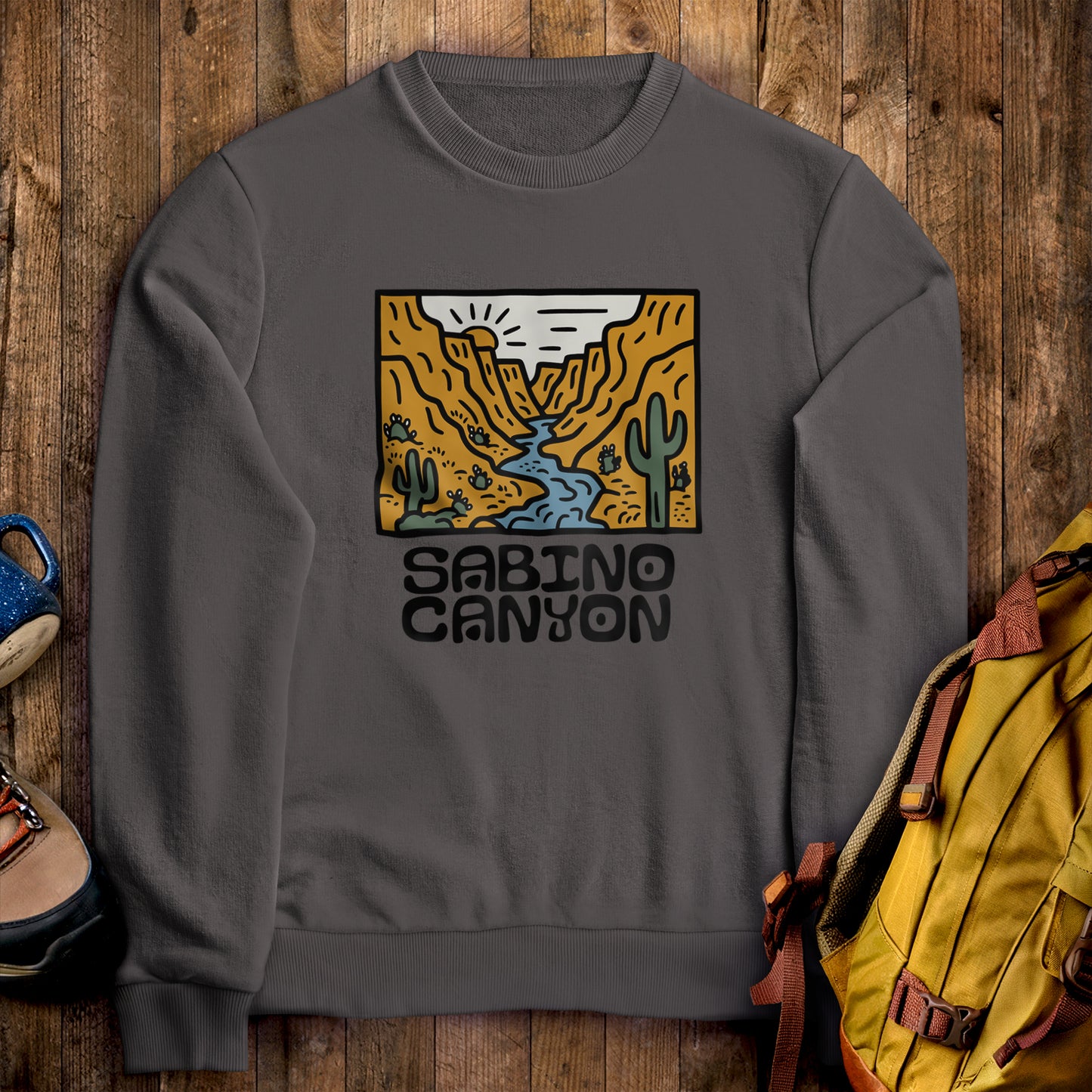 Sabino Canyon Crewneck Sweatshirt Charcoal Adventure and Outdoors Themed Sweatshirt