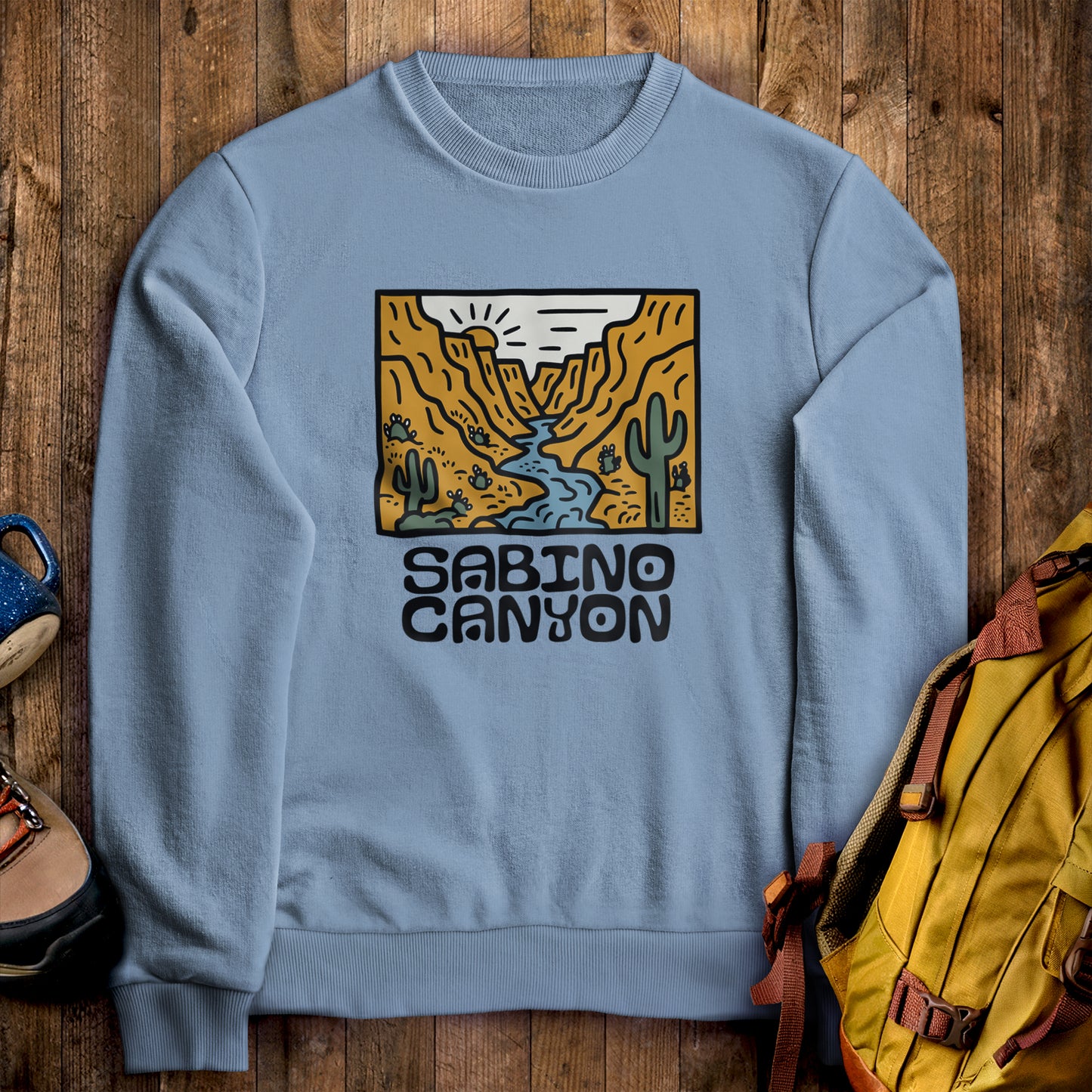 Sabino Canyon Crewneck Sweatshirt Stone Blue Adventure and Outdoors Themed Sweatshirt