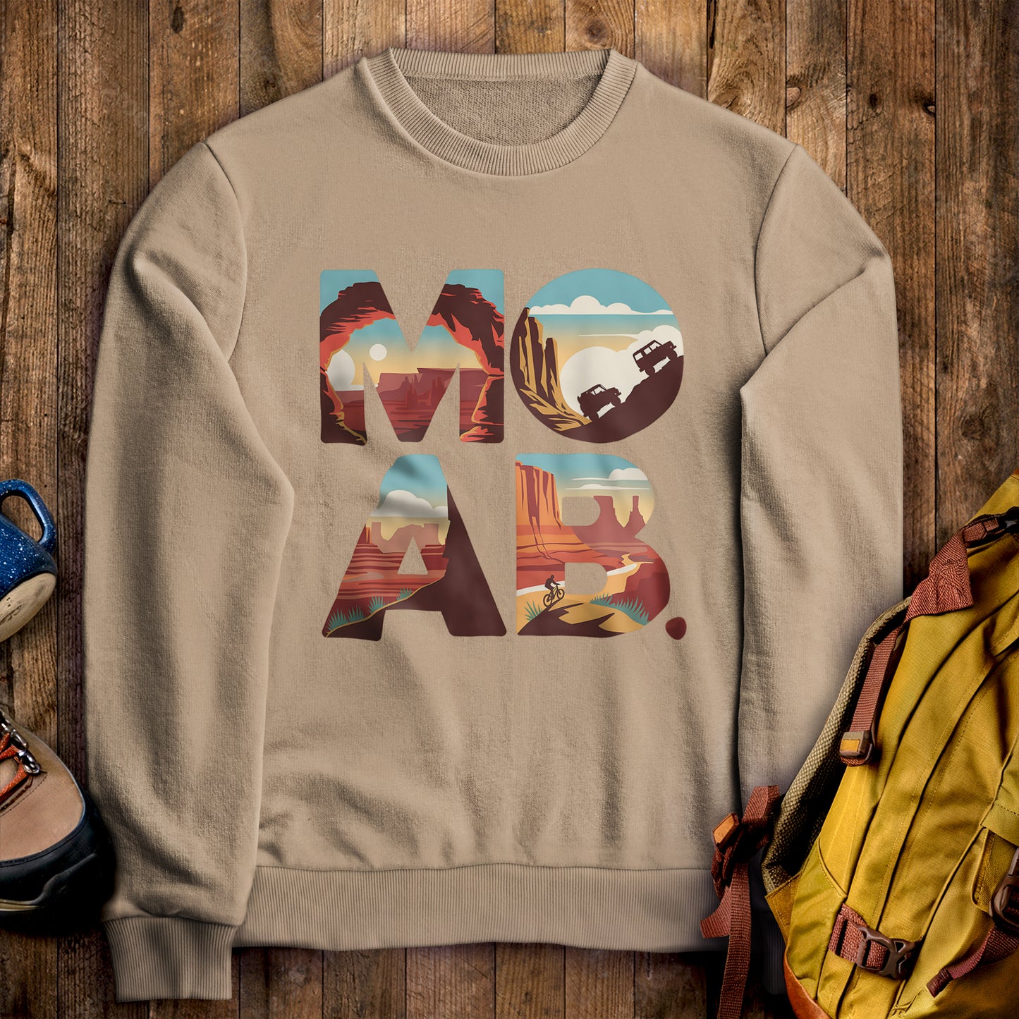 Moab Utah Crewneck Sweatshirt Sand Adventure and Outdoors Themed Sweatshirt