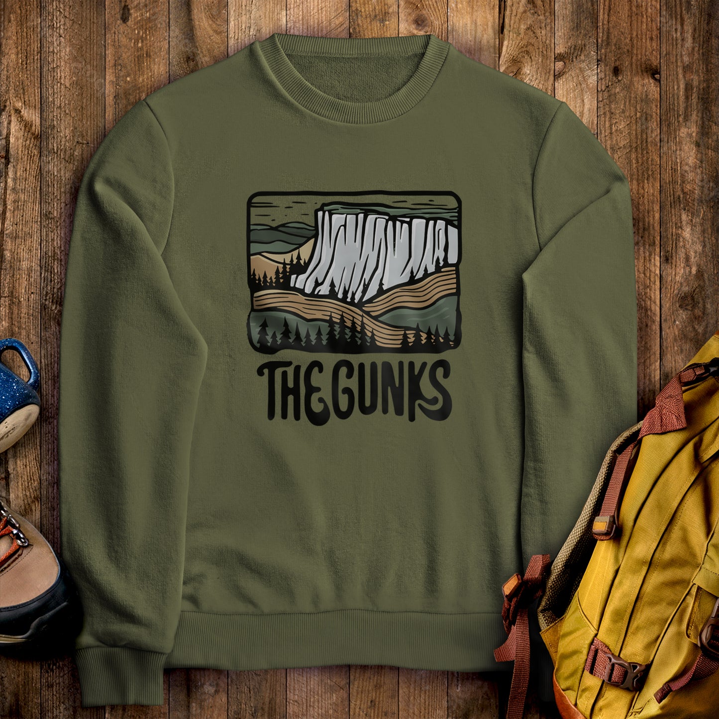 Shawangunk Ridge Crewneck Sweatshirt Military Green Adventure and Outdoors Themed Sweatshirt