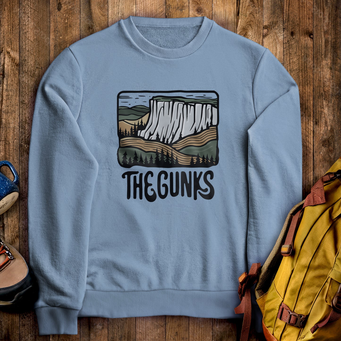 Shawangunk Ridge Crewneck Sweatshirt Stone Blue Adventure and Outdoors Themed Sweatshirt