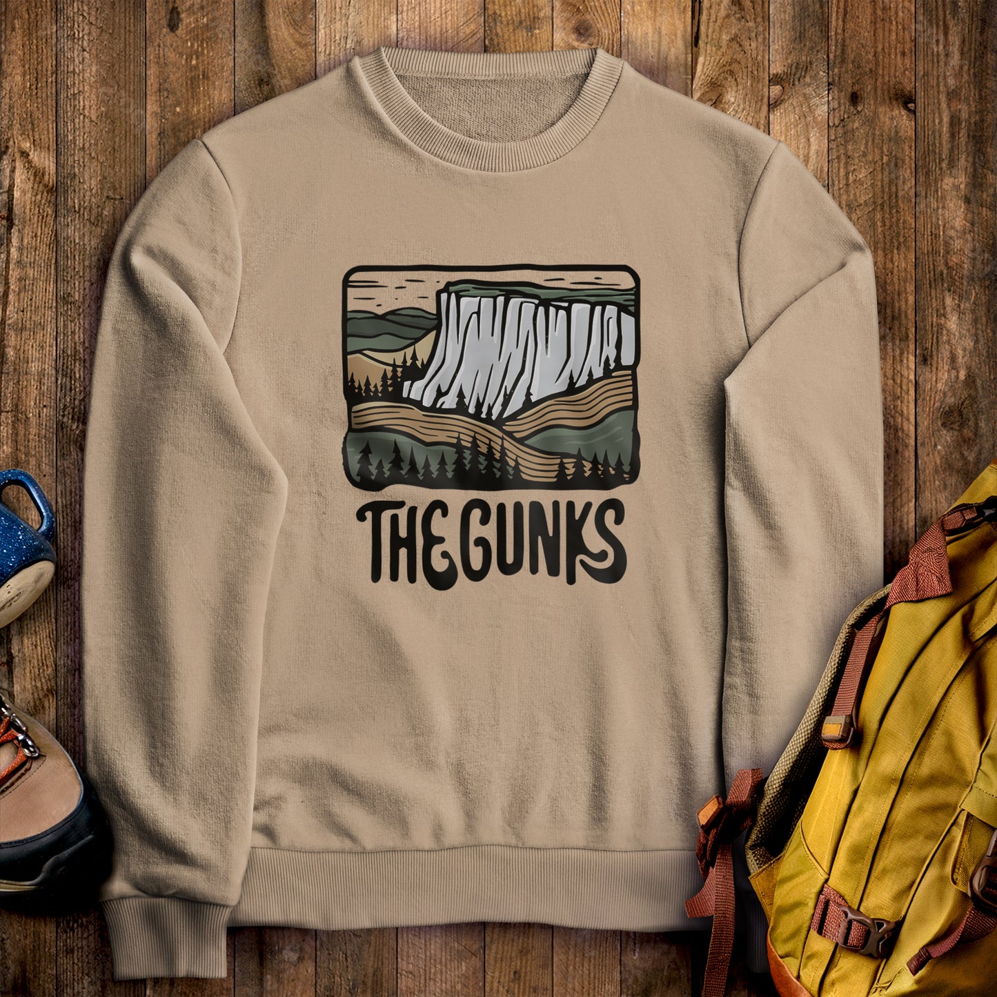 Shawangunk Ridge Crewneck Sweatshirt Sand Adventure and Outdoors Themed Sweatshirt