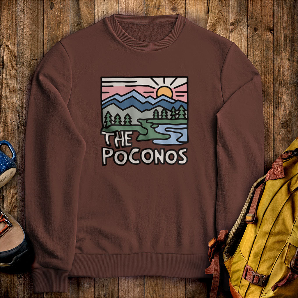 Poconos Mountains Crewneck Sweatshirt Cocoa Adventure and Outdoors Themed Sweatshirt