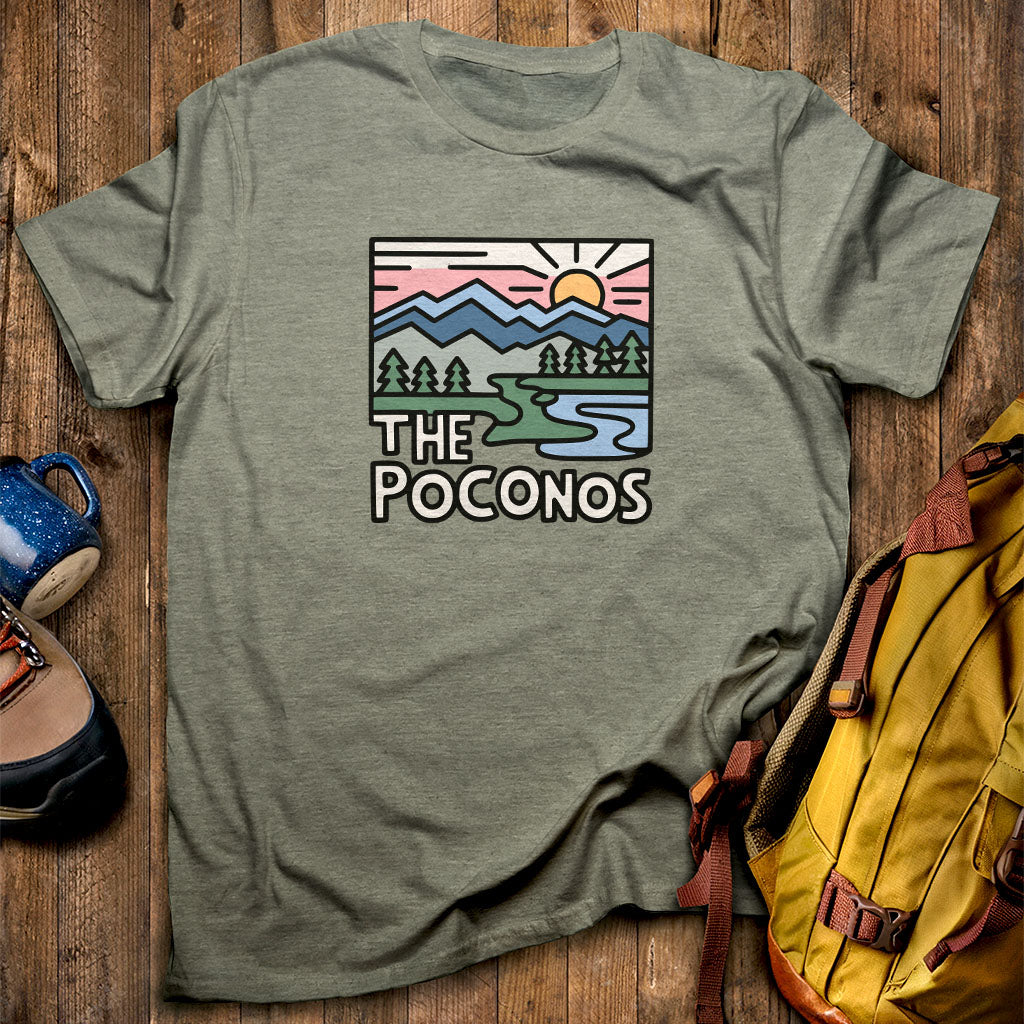 Poconos Mountains T-Shirt Heather Military Green Adventure and Outdoors Themed T-Shirt