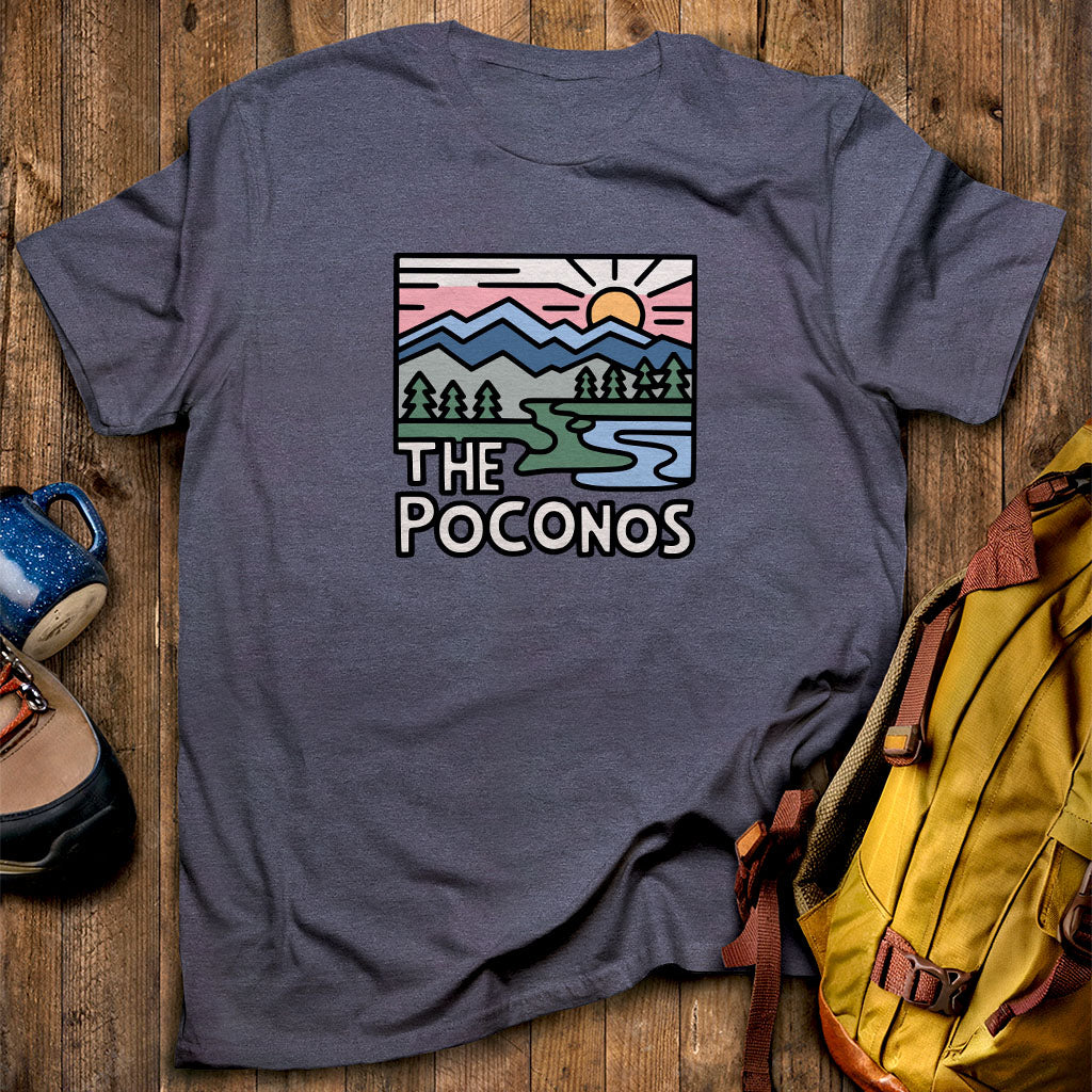 Poconos Mountains T-Shirt Heather Navy Adventure and Outdoors Themed T-Shirt