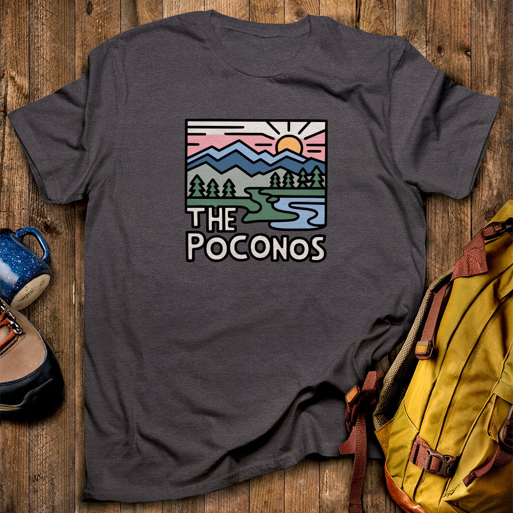 Poconos Mountains T-Shirt Dark Heather Adventure and Outdoors Themed T-Shirt