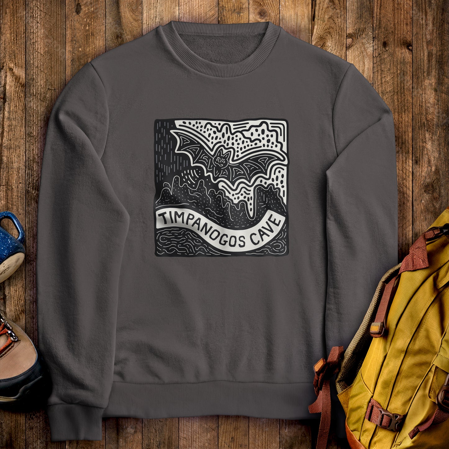 Timpanogos Cave Crewneck Sweatshirt Charcoal Adventure and Outdoors Themed Sweatshirt
