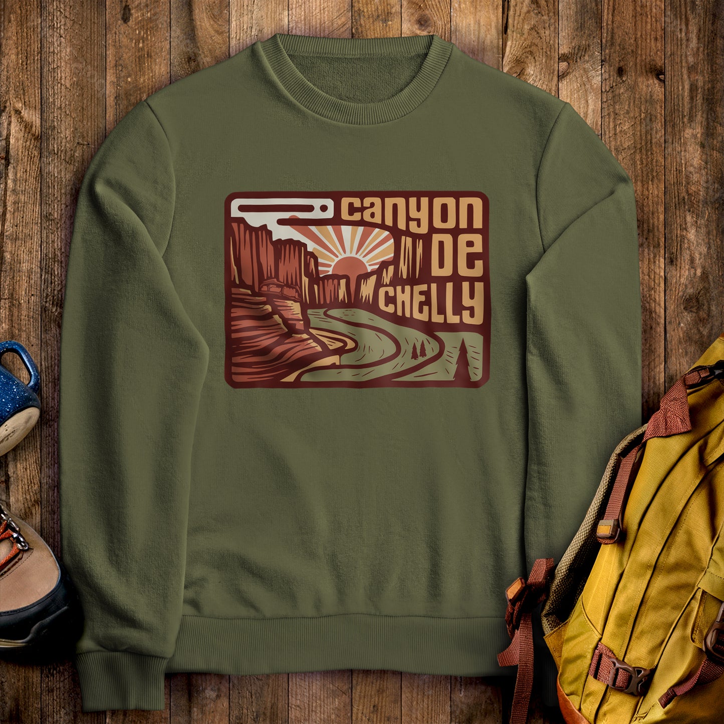 Canyon de Chelly National Monument Crewneck Sweatshirt Military Green Adventure and Outdoors Themed Sweatshirt