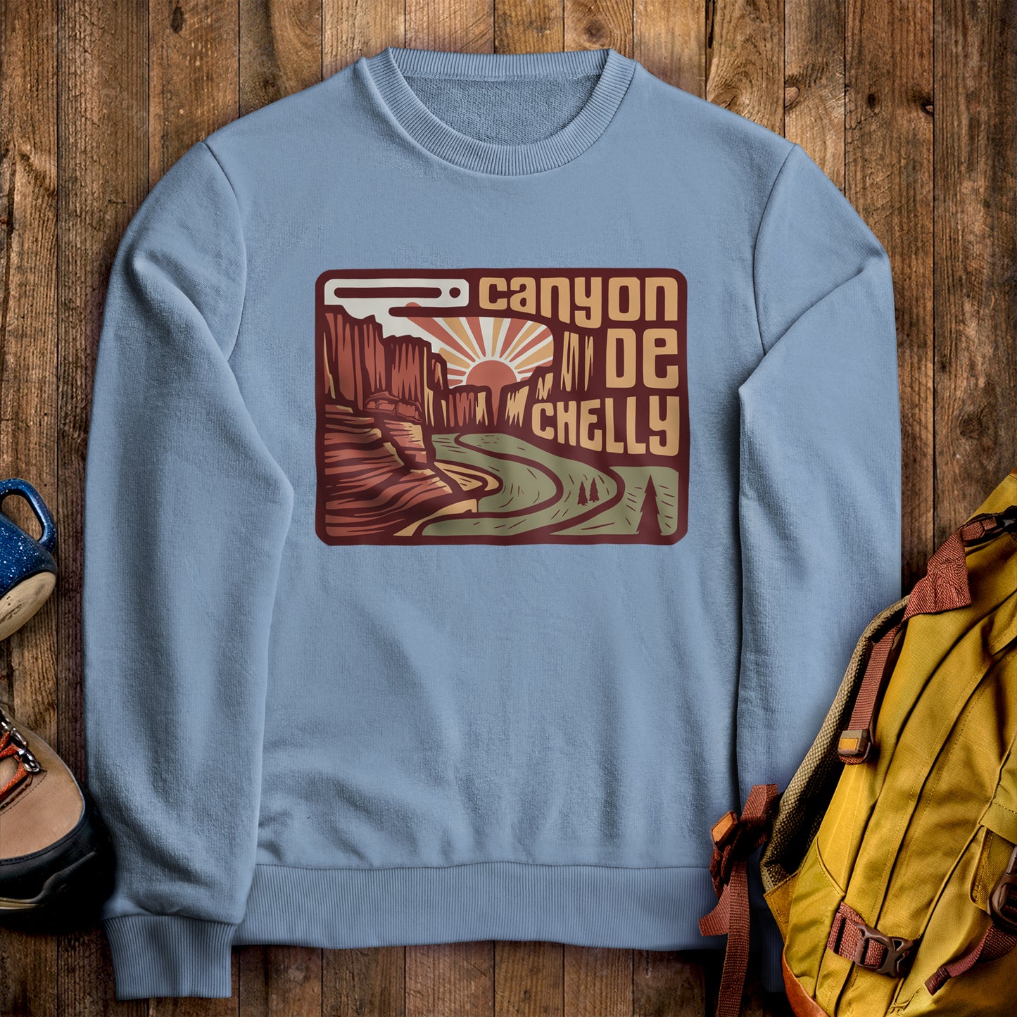 Canyon de Chelly National Monument Crewneck Sweatshirt Stone Blue Adventure and Outdoors Themed Sweatshirt