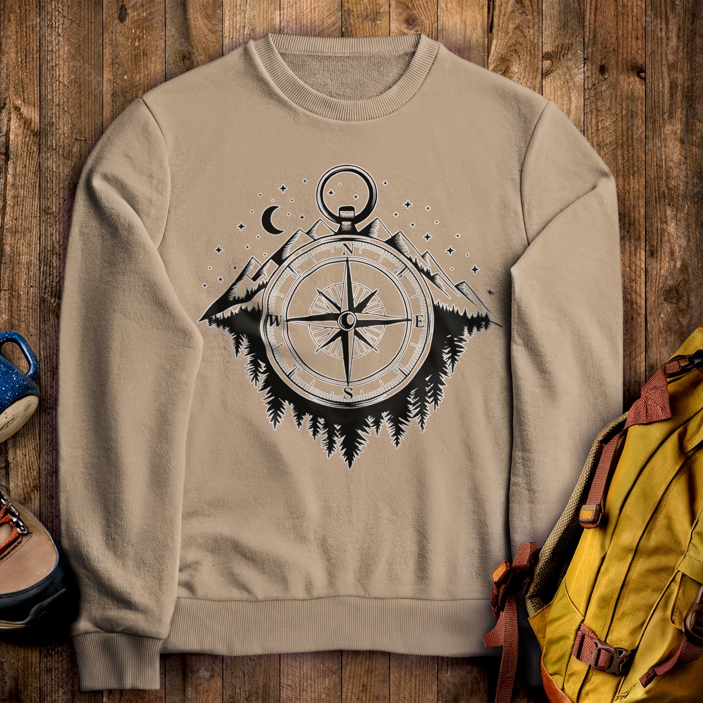 Navigate the Mountains Crewneck Sweatshirt Sand Adventure and Outdoors Themed Sweatshirt