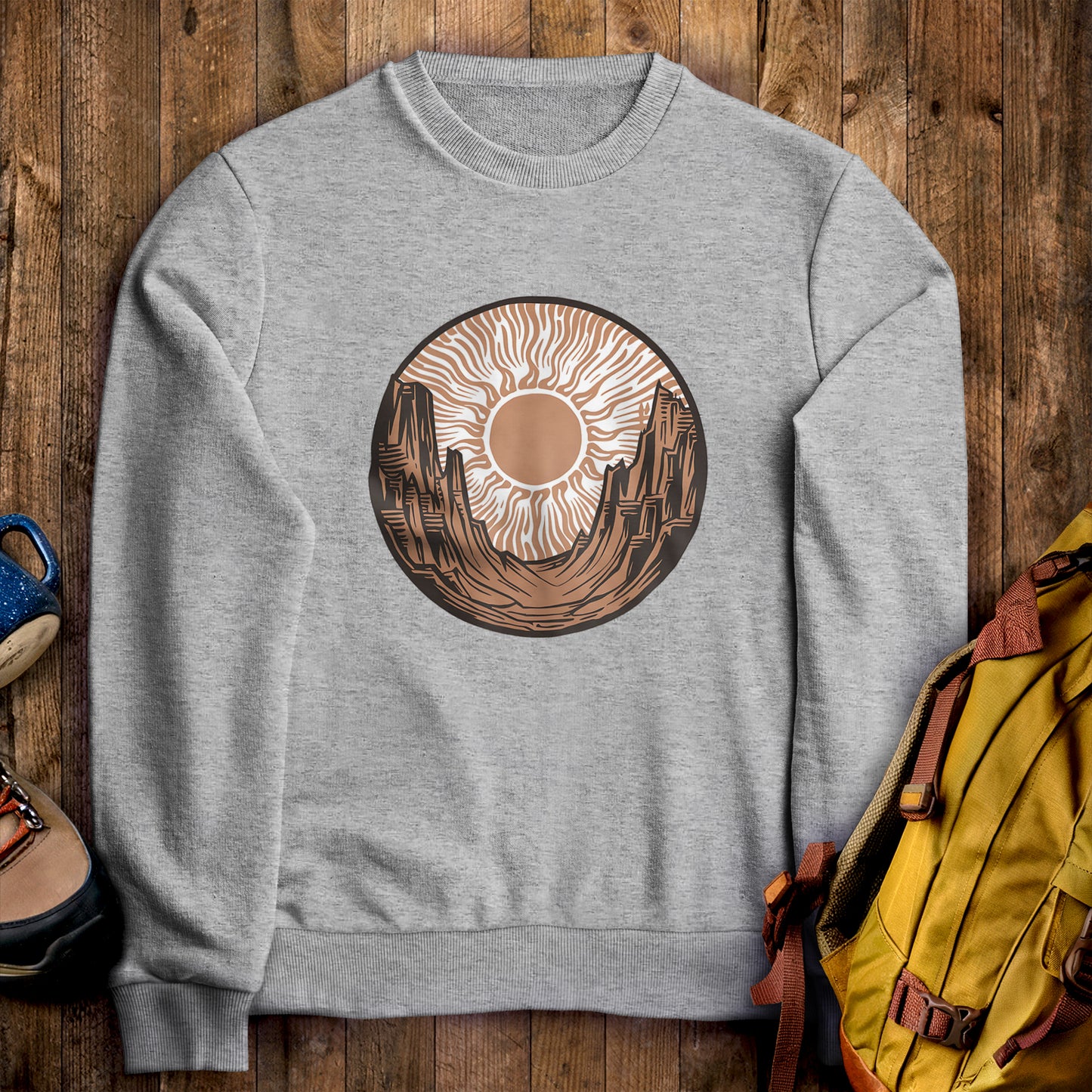 Desert Sun Crewneck Sweatshirt Sport Grey Adventure and Outdoors Themed Sweatshirt