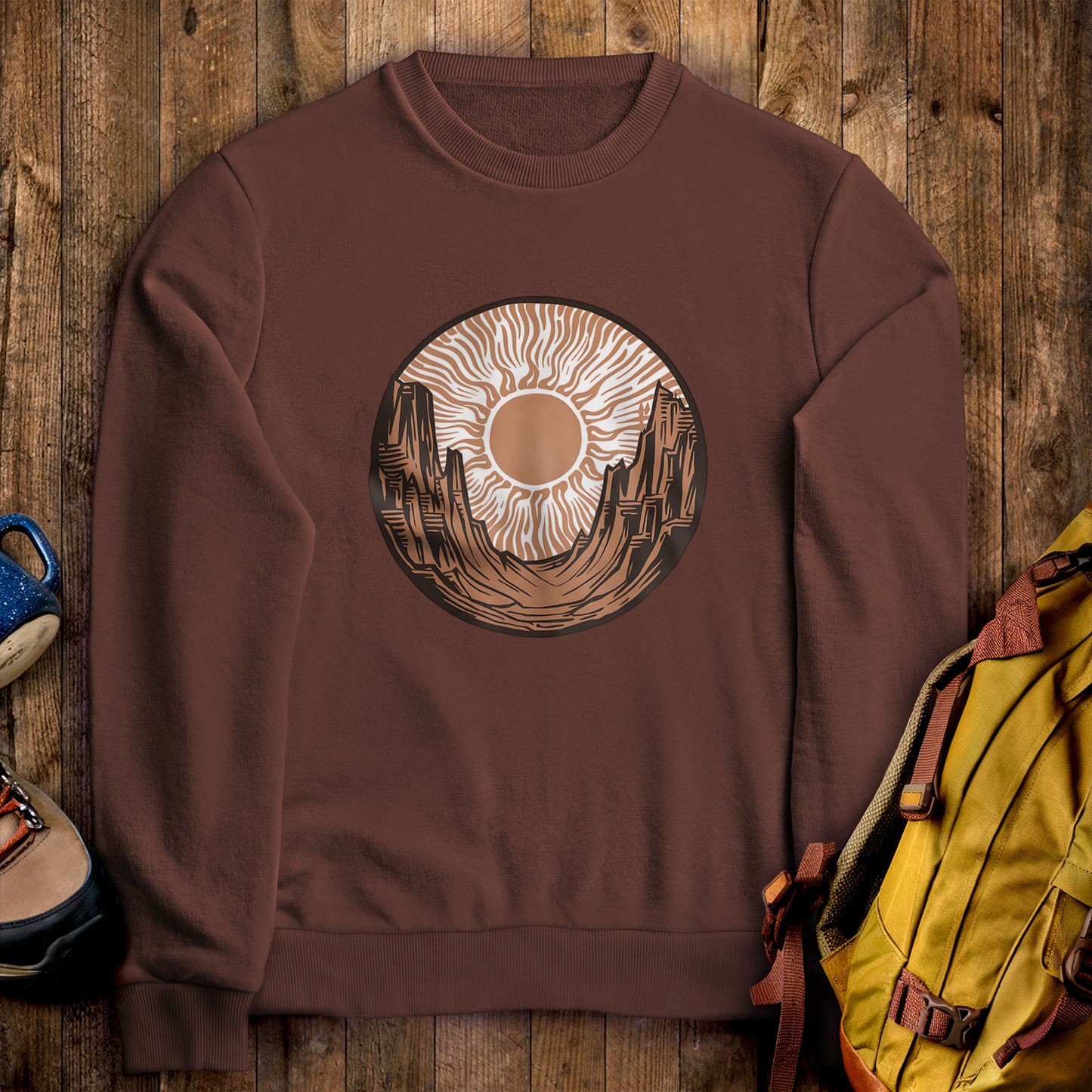 Desert Sun Crewneck Sweatshirt Cocoa Adventure and Outdoors Themed Sweatshirt