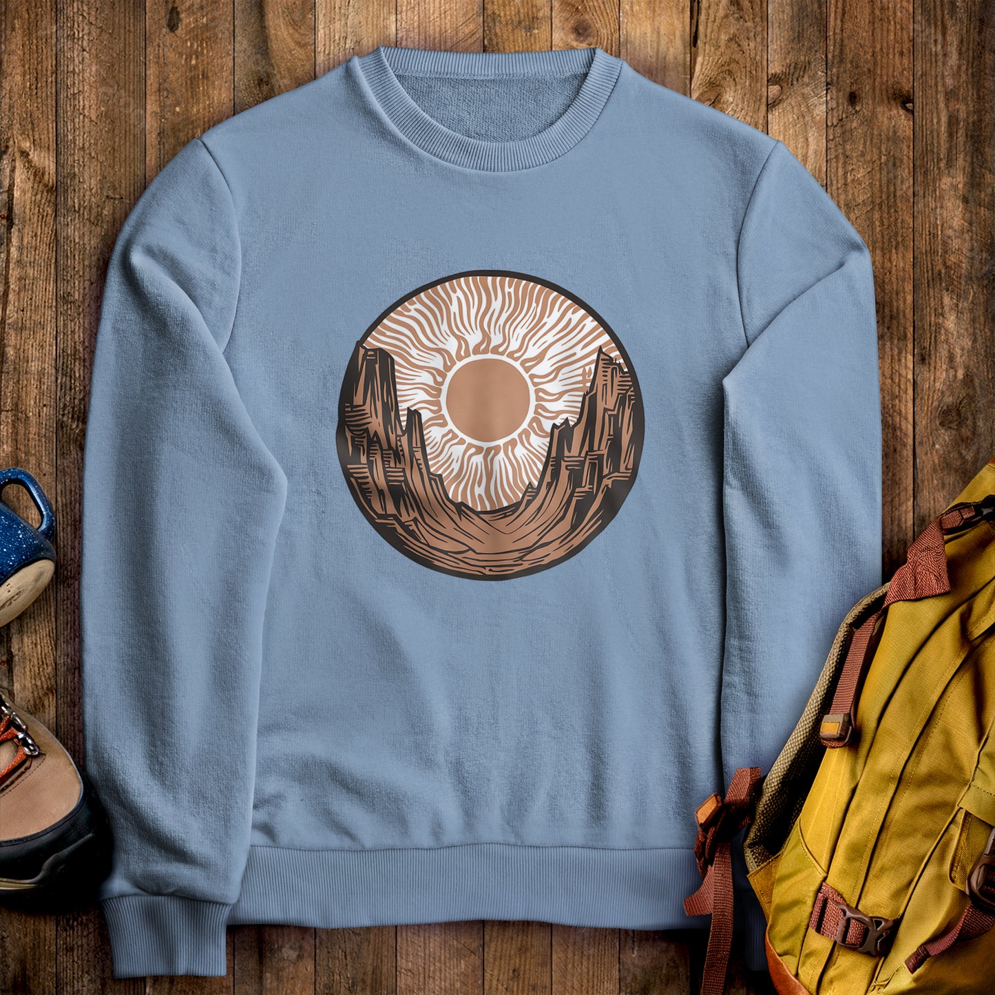 Desert Sun Crewneck Sweatshirt Stone Blue Adventure and Outdoors Themed Sweatshirt