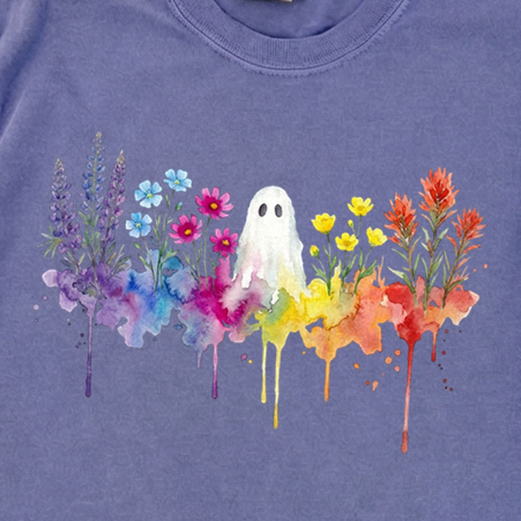 Halloween Ghost Watercolor Wildflowers Premium Long Sleeve