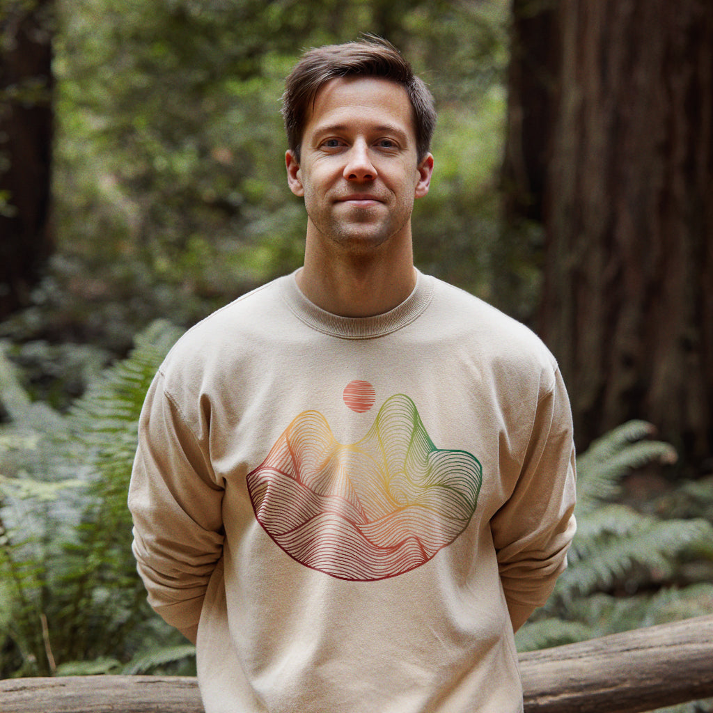Mountain Sunset Woodblock Crewneck Sweatshirt Adventure and Outdoors Themed Sweatshirt