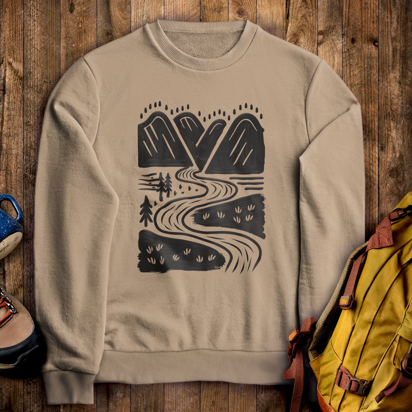 Valley Trails Crewneck Sweatshirt Sand Adventure and Outdoors Themed Sweatshirt