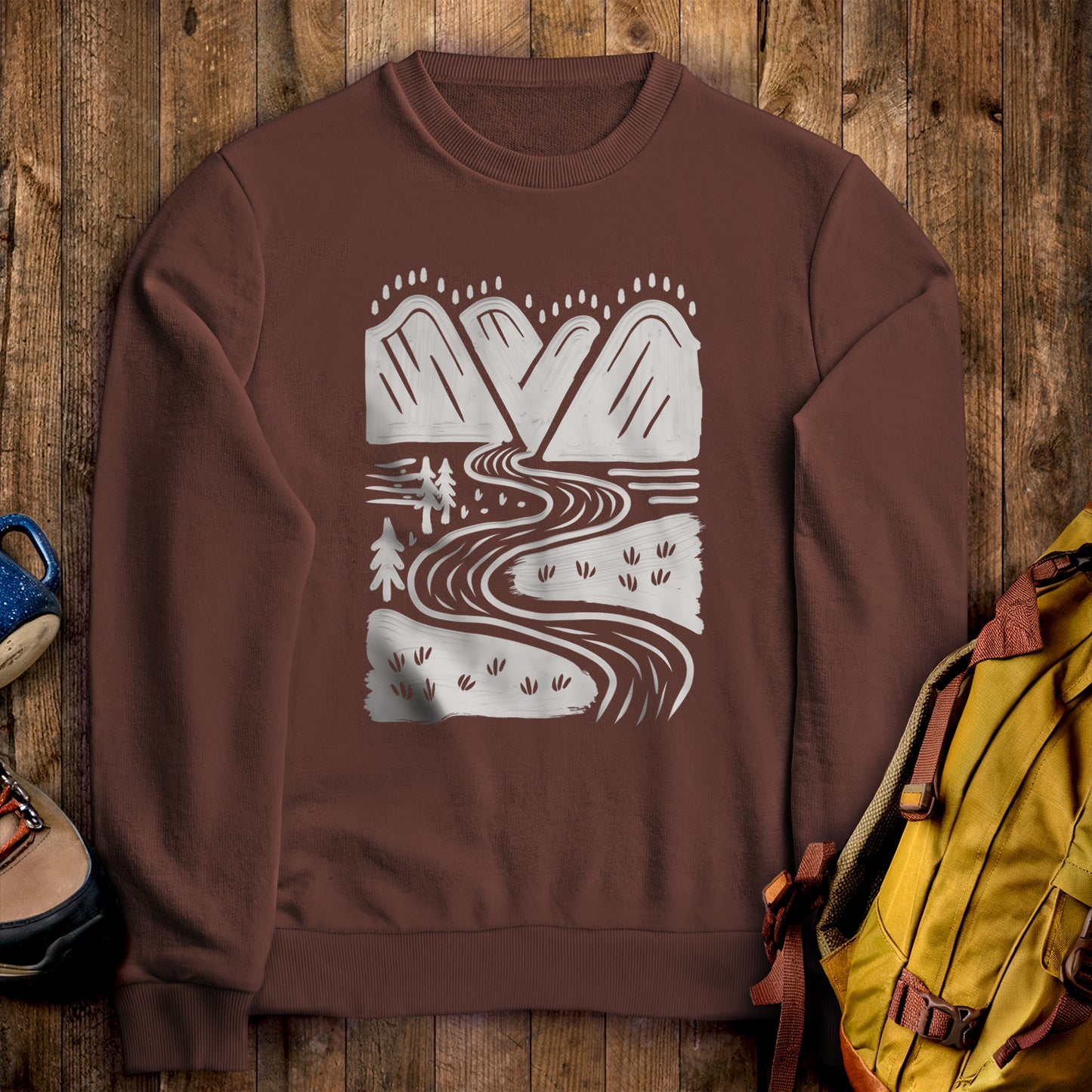 Valley Trails Crewneck Sweatshirt Cocoa Adventure and Outdoors Themed Sweatshirt
