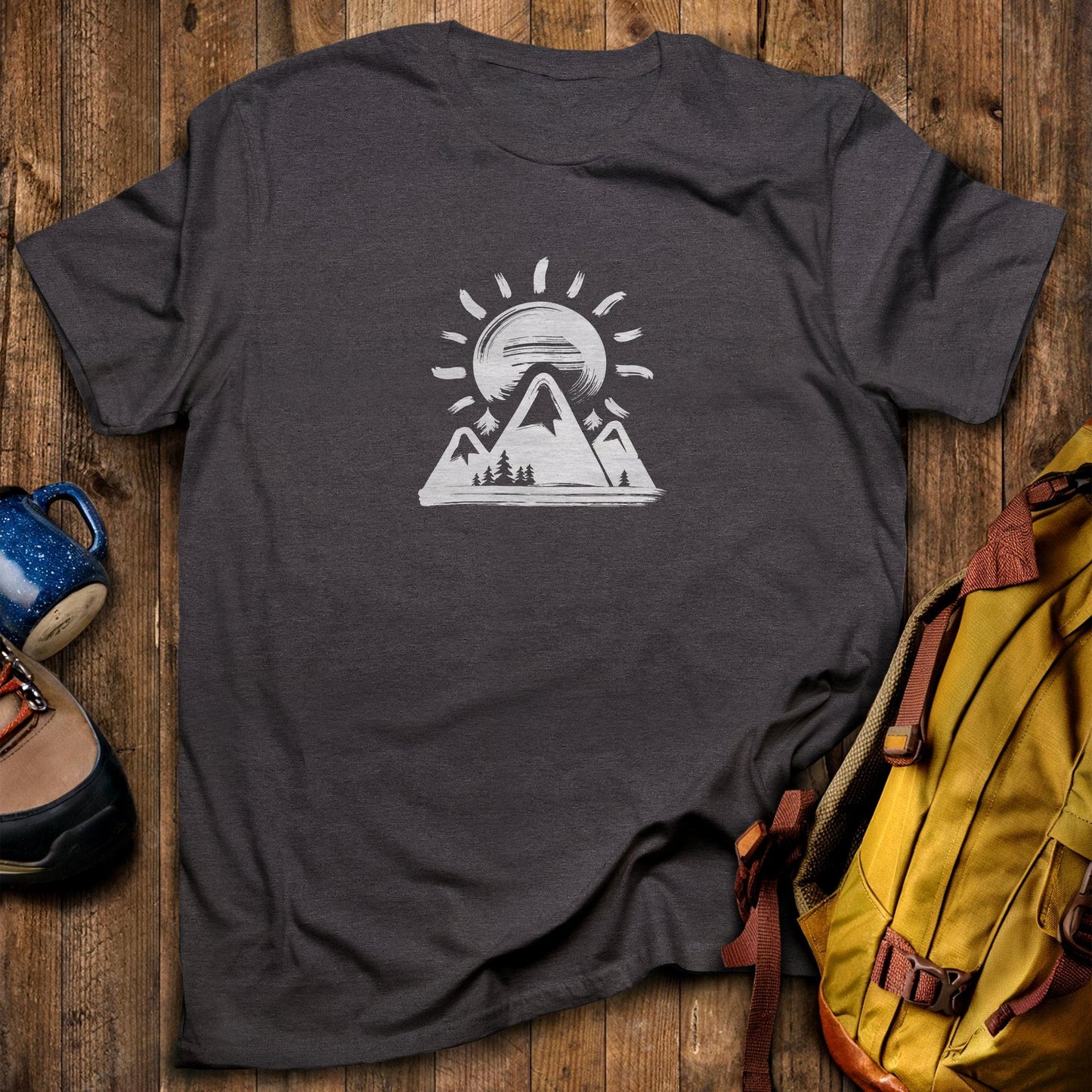 Summit Sunrise Painting T-Shirt Dark Heather Adventure and Outdoors Themed T-Shirt