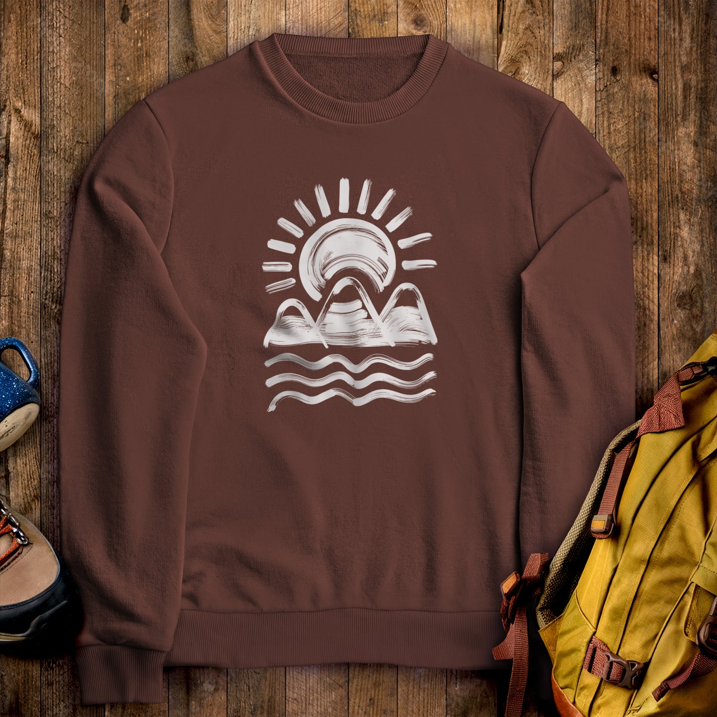 Three Sisters Mountains Crewneck Sweatshirt Cocoa Adventure and Outdoors Themed Sweatshirt