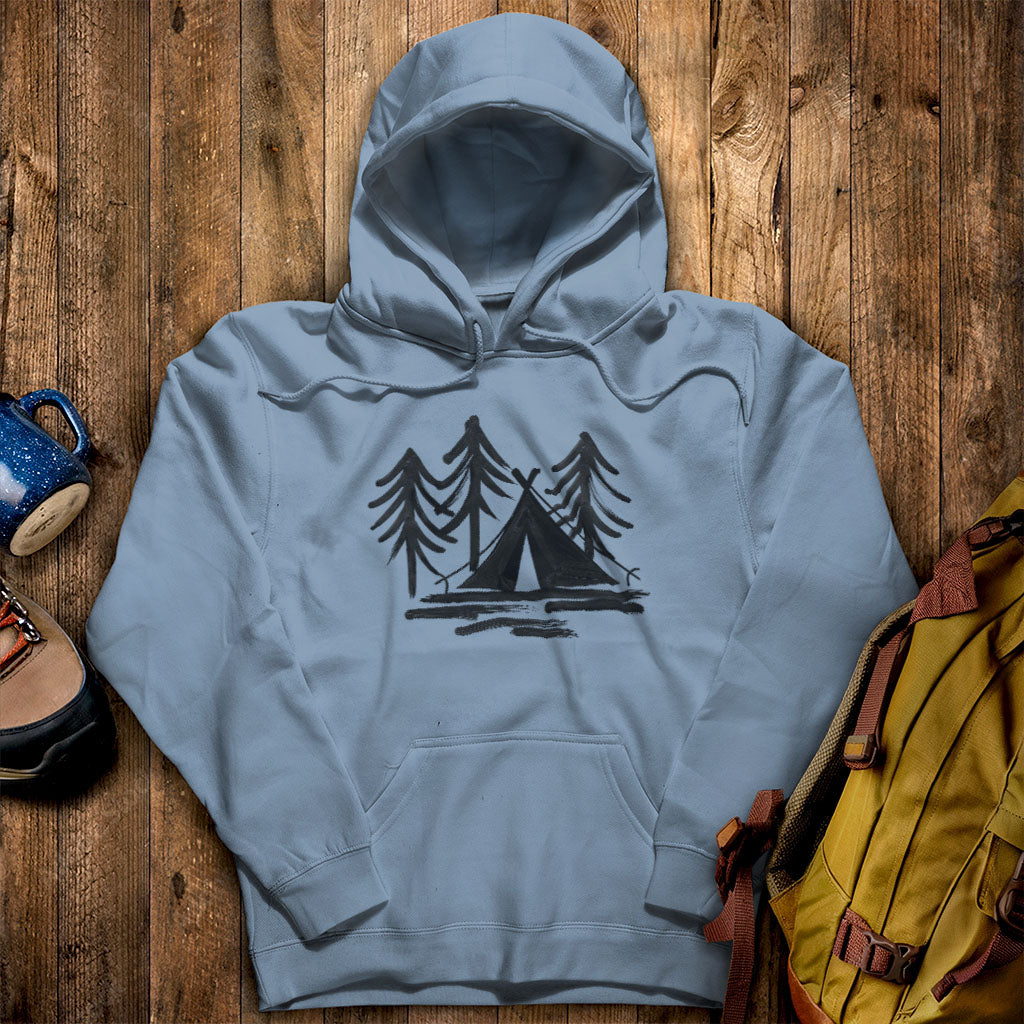 Painted Camp Hoodie Stone Blue Adventure and Outdoors Themed Hoodie