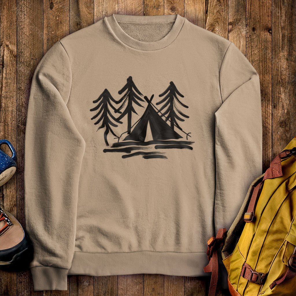Painted Camp Crewneck Sweatshirt Sand Adventure and Outdoors Themed Sweatshirt