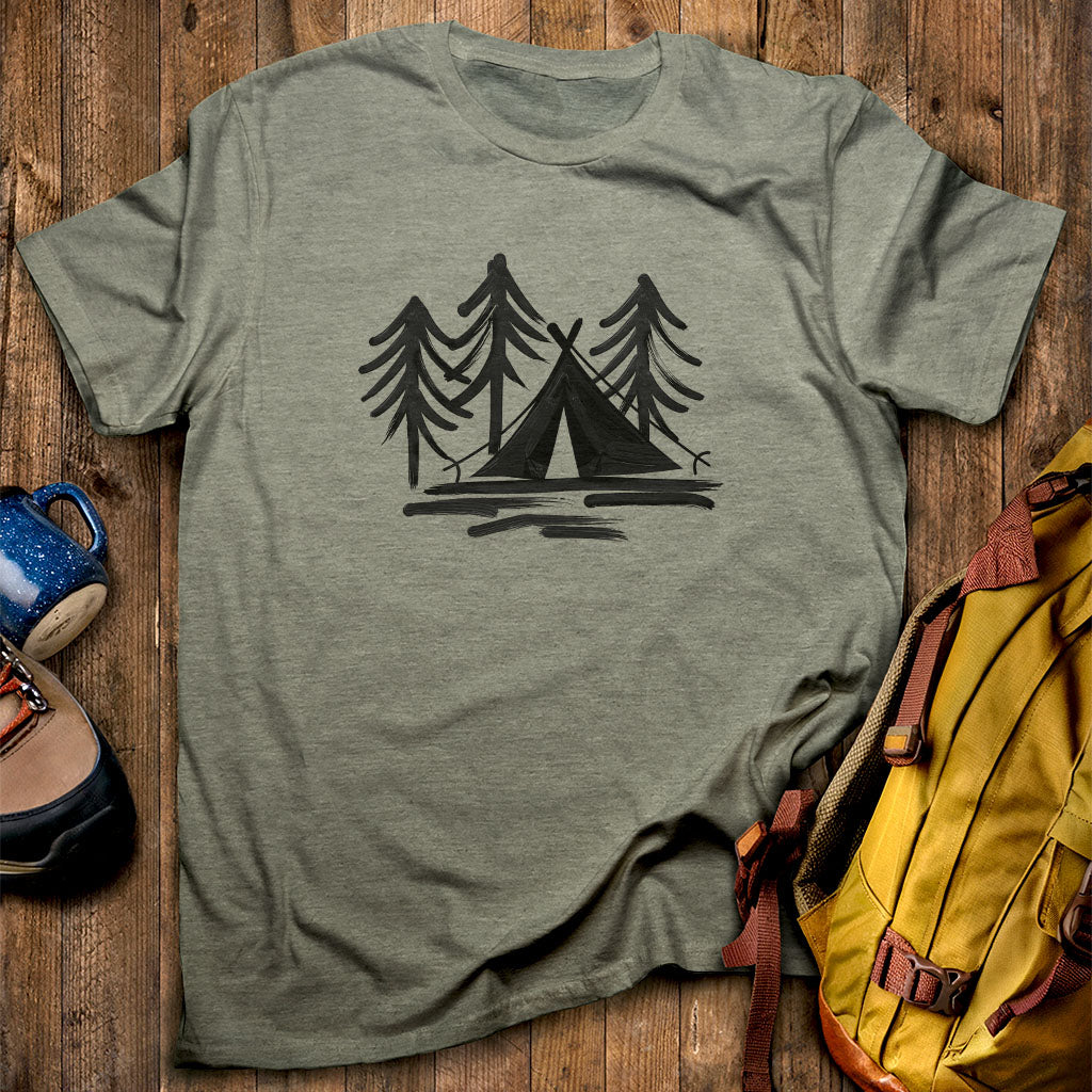 Painted Camp T-Shirt Heather Military Green Adventure and Outdoors Themed T-Shirt